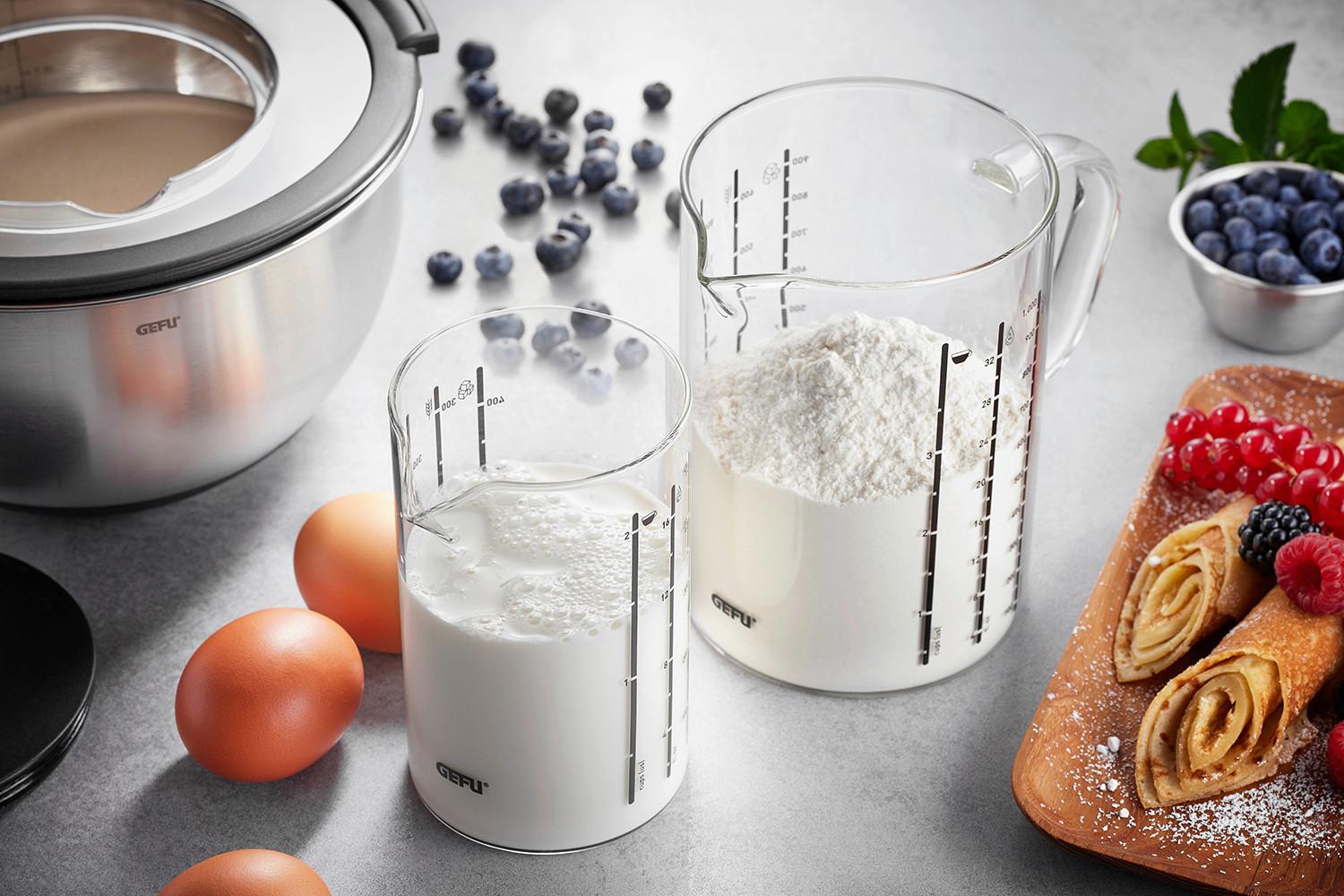 ZESTAW KUBKÓW Z MIARKĄ 89544 - przezroczysty, Basics, szkło (500 + 1000ml) - Gefu