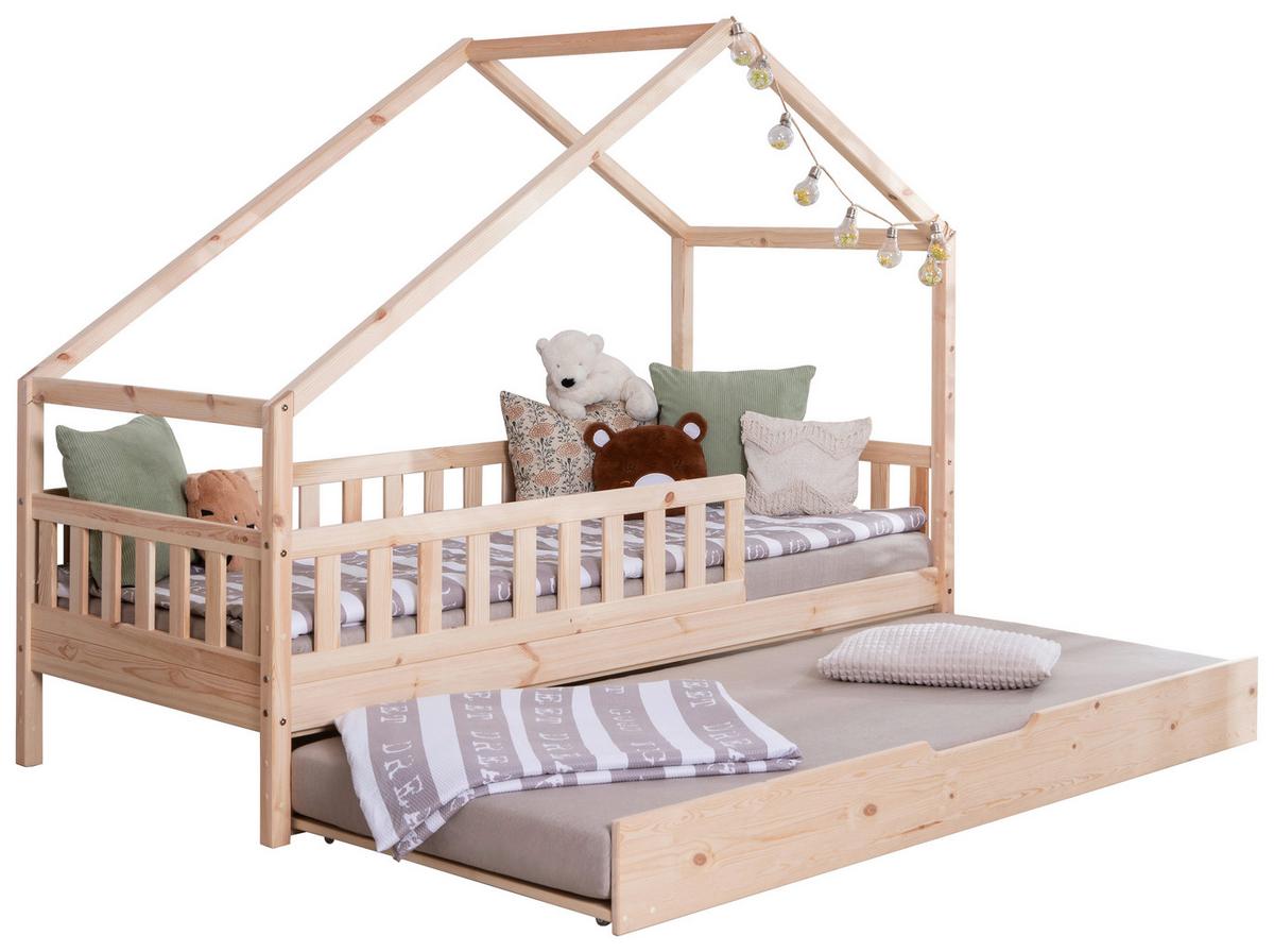 Hausbett Lou m. Zusatzbett ca. 100x200 cm Holz - Naturfarben/Weiß, MODERN, Holz/Textil (100/200cm) - MID.YOU
