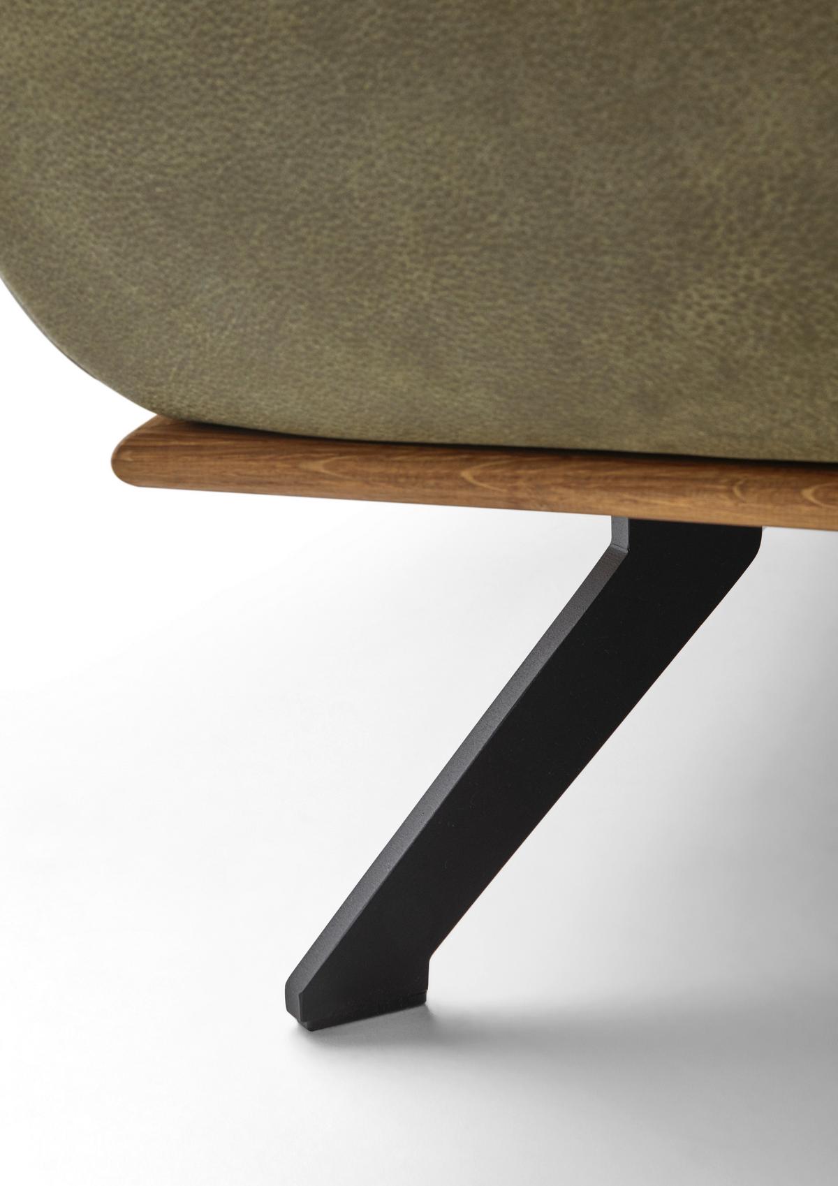 Wohnlandschaft Erling in Leder Olive - Beige/Schwarz, MODERN, Leder/Metall (322/89/187cm) - Premium Living