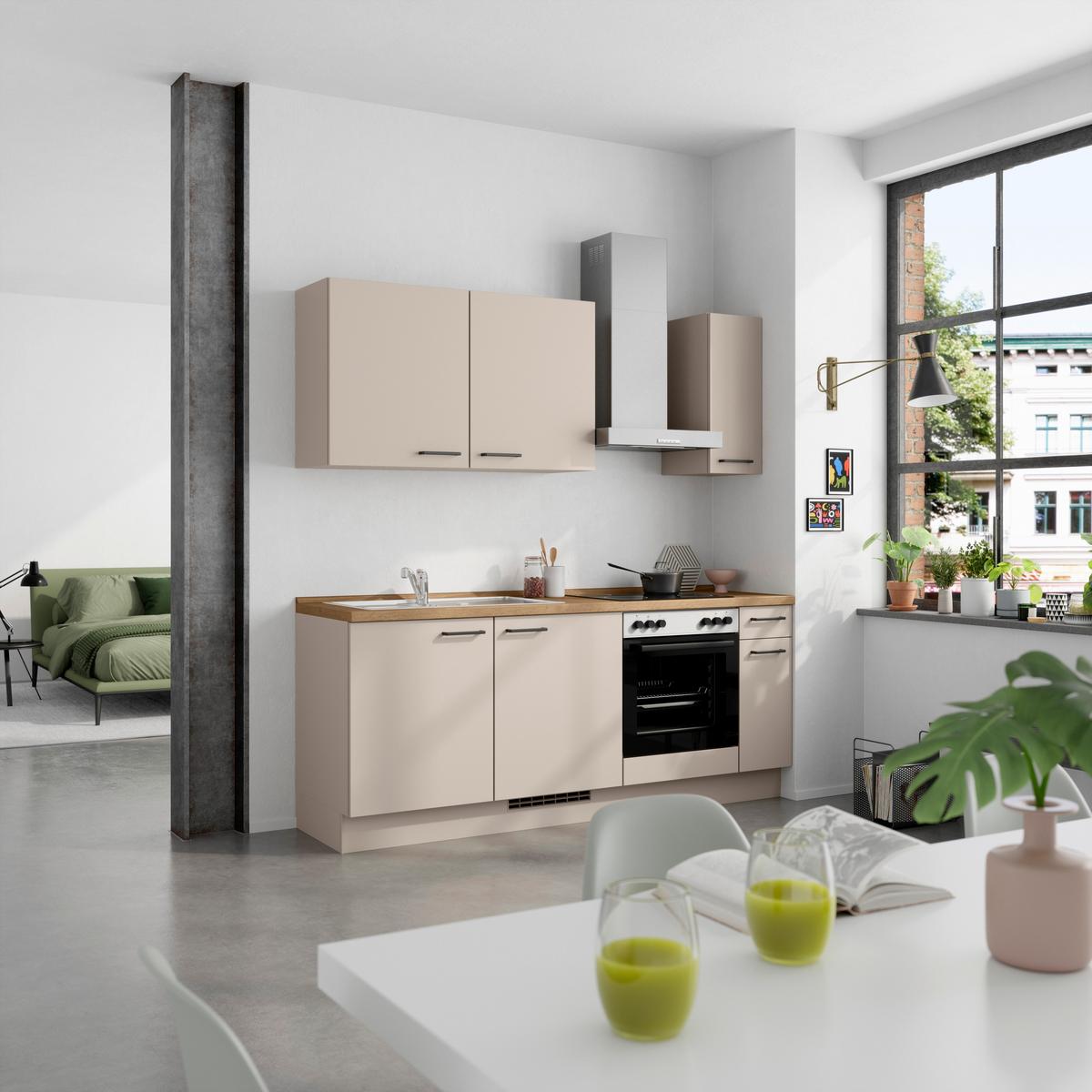 Küchenleerblock Easytouch Low o. Geräte Sandfarben - Sandfarben/Eichefarben, MODERN, Holzwerkstoff/Metall (210cm) - Nobilia