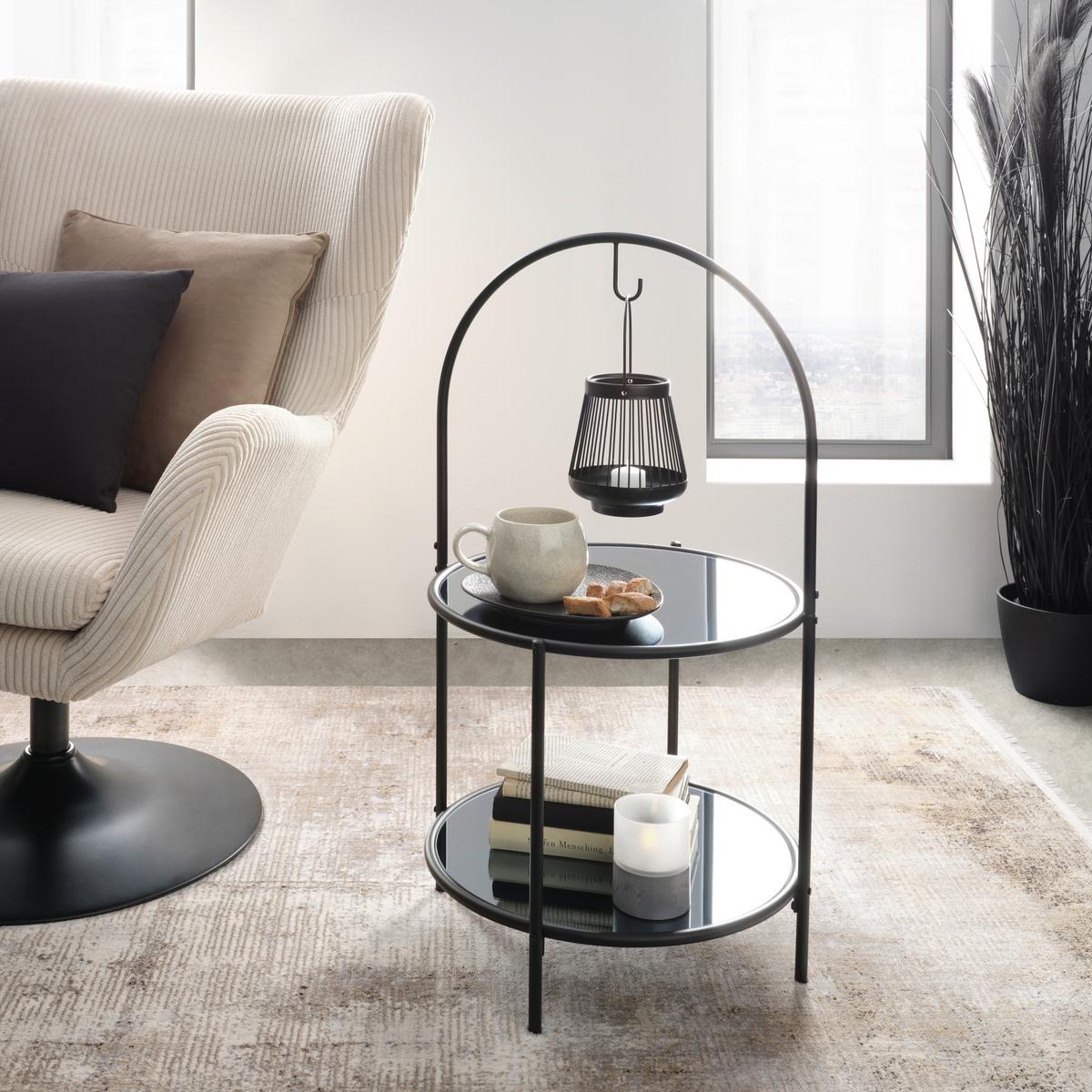 Masă auxiliară NOBILE - negru, Modern, sticlă/metal (42/42/80cm) - Premium Living