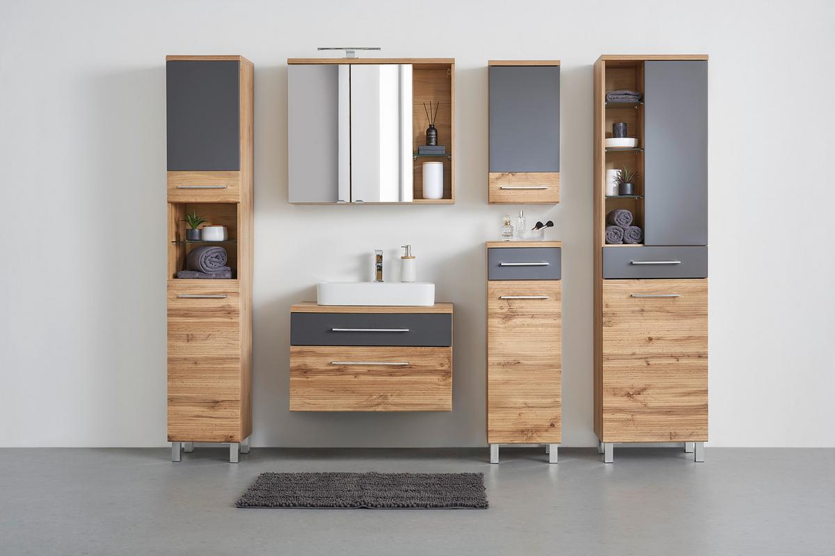 Dulap înalt Float - culoare lemn stejar/antracit, Modern, material pe bază de lemn (35/194/33cm) - Premium Living