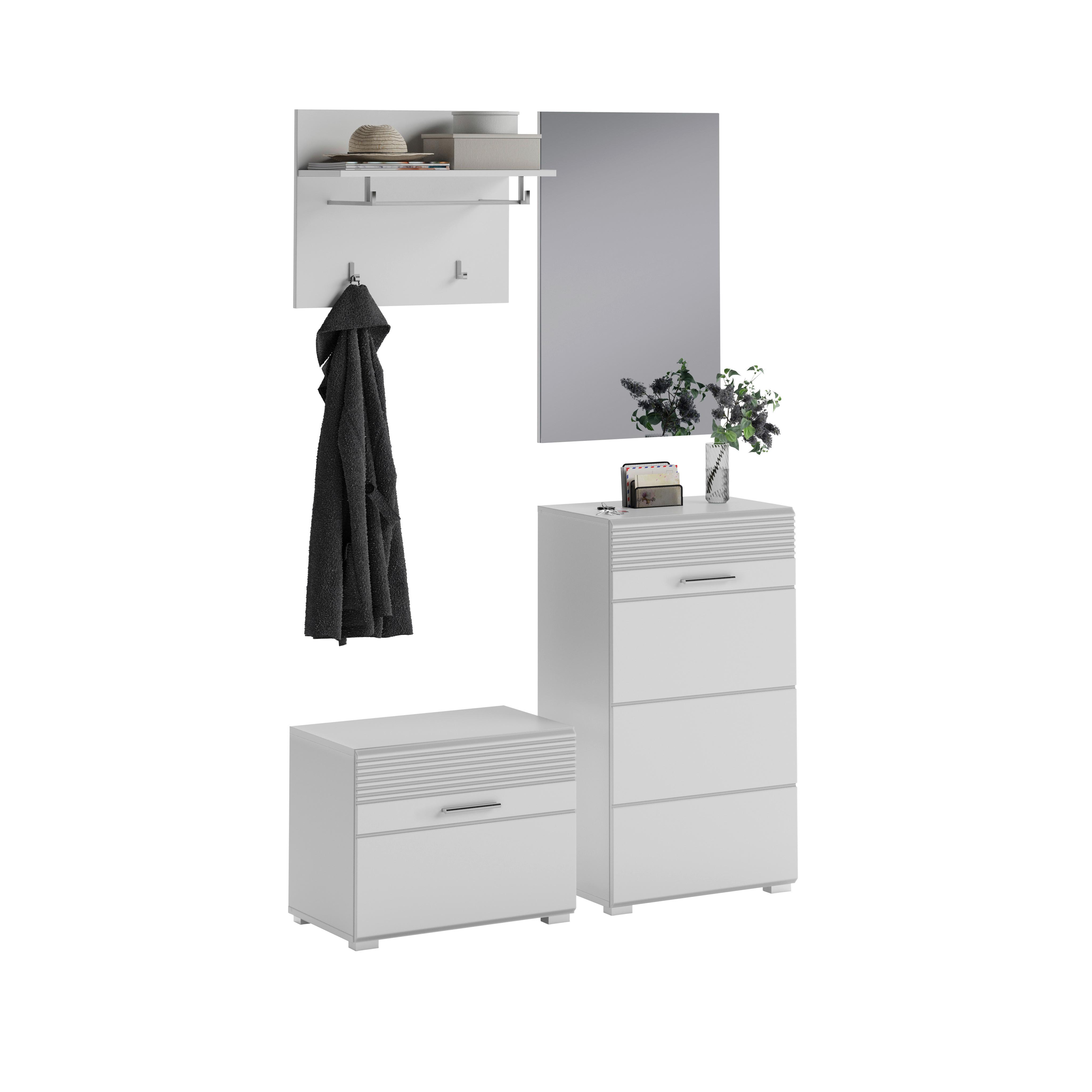 Garderobe Linus 4-tlg. ca. 115x197 cm Weiß - Weiß Hochglanz/Weiß, Design, Holzwerkstoff (115/197/37cm) - MID.YOU