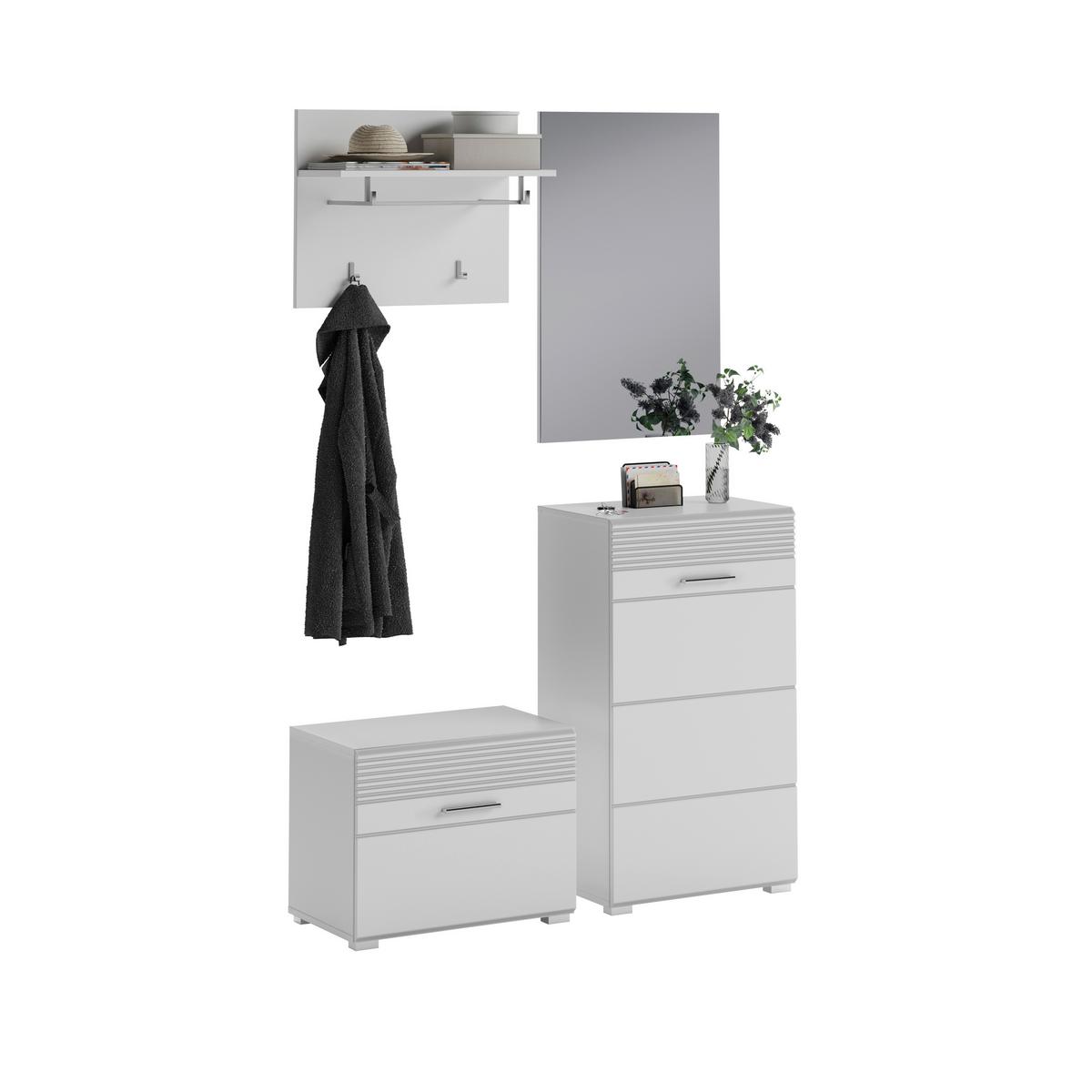 Garderobe Linus 4-tlg. ca. 115x197 cm Weiß - Weiß Hochglanz/Weiß, Design, Holzwerkstoff (115/197/37cm) - MID.YOU