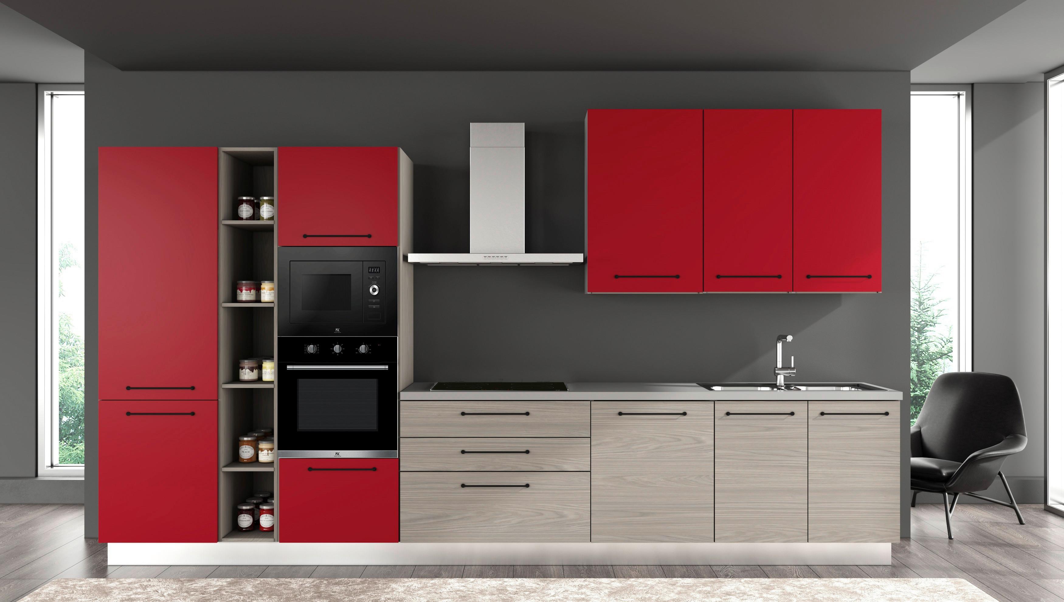 Kuhinjski Blok Line, Z Aparati, 390 Cm - sivi hrast/črna, Moderno, kovina/leseni material (390/60/216/240cm) - Mömax