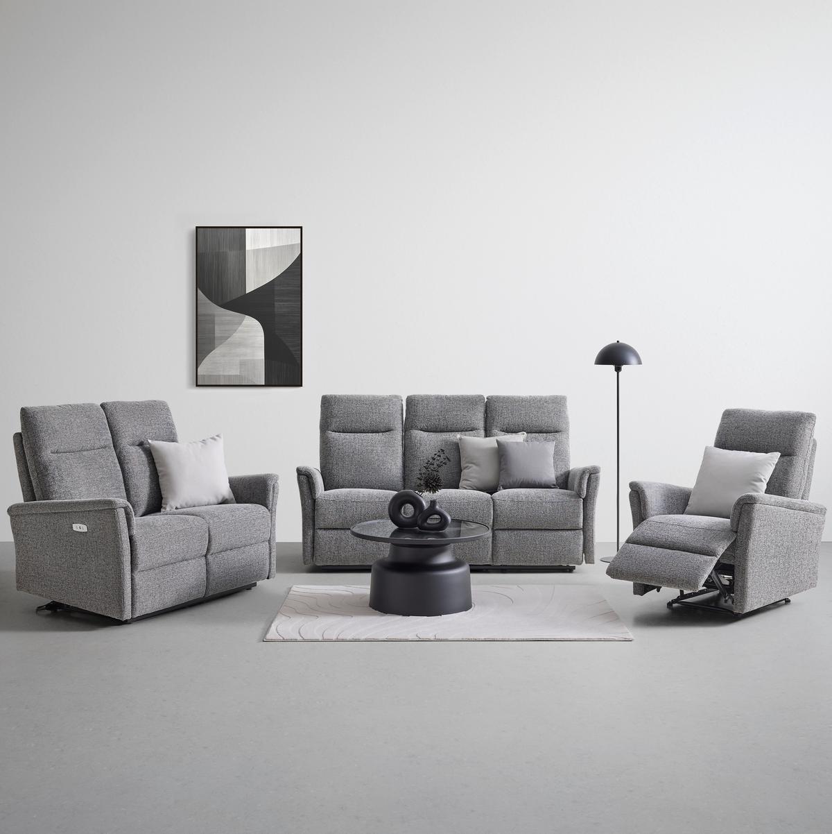 Sitzgarnitur Florenz Dunkelgrau, 3-teilig - Dunkelgrau/Schwarz, MODERN, Holz/Kunststoff (180/103/88cm) - Mömax