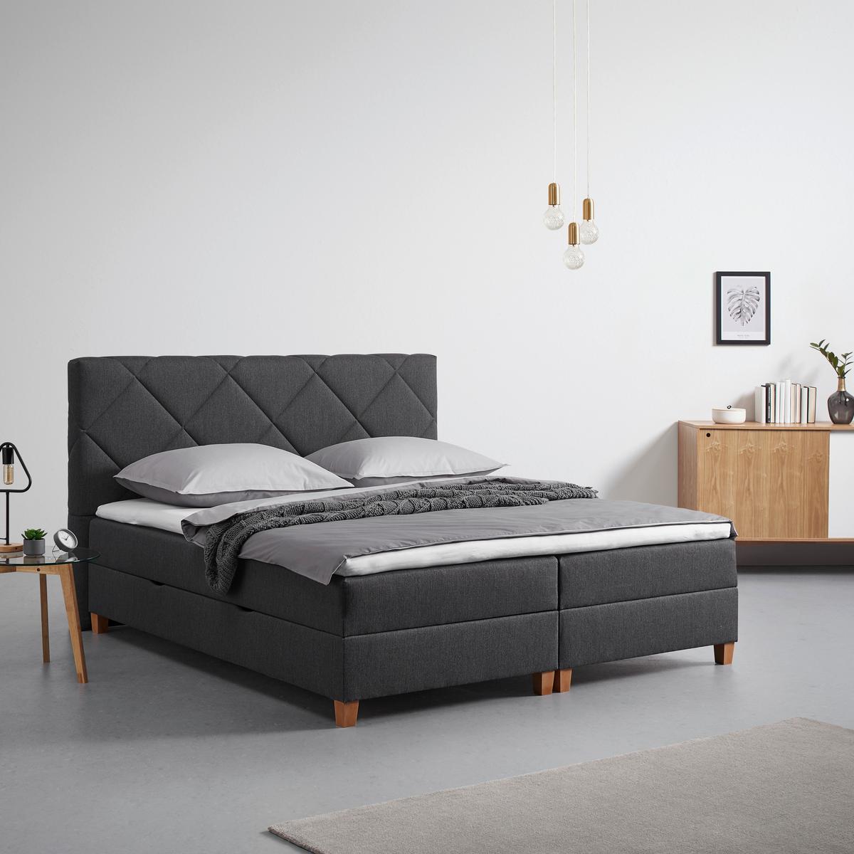 Boxbett Marcello ca. 180x200 cm Grau mit Topper - Dunkelgrau/Erlefarben, MODERN, Holz/Holzwerkstoff (180/200cm) - Bessagi Home