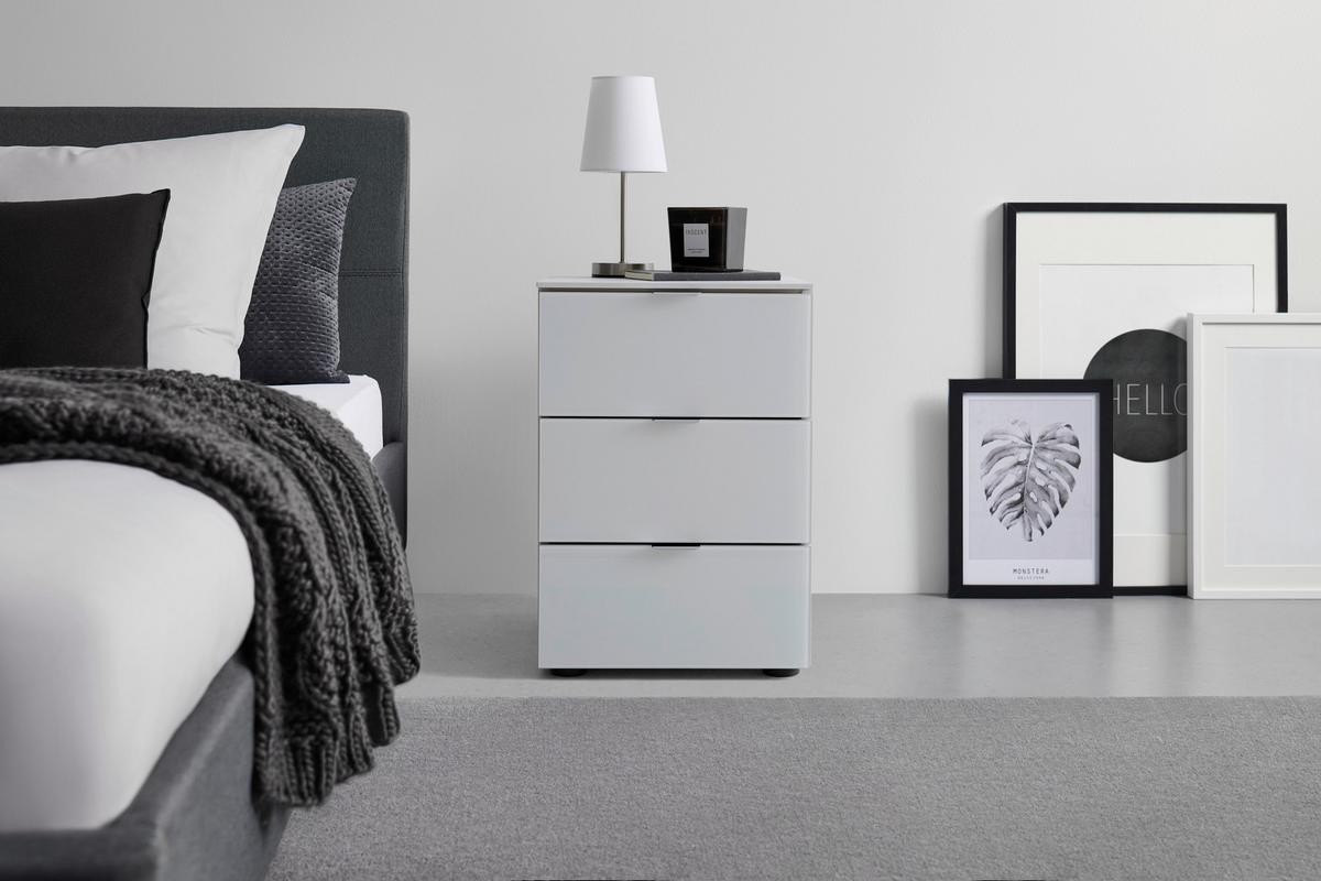 Nachtkästchen Sonate in Grau - Chromfarben/Schwarz, Glas/Holzwerkstoff (40/58/40cm) - Premium Living