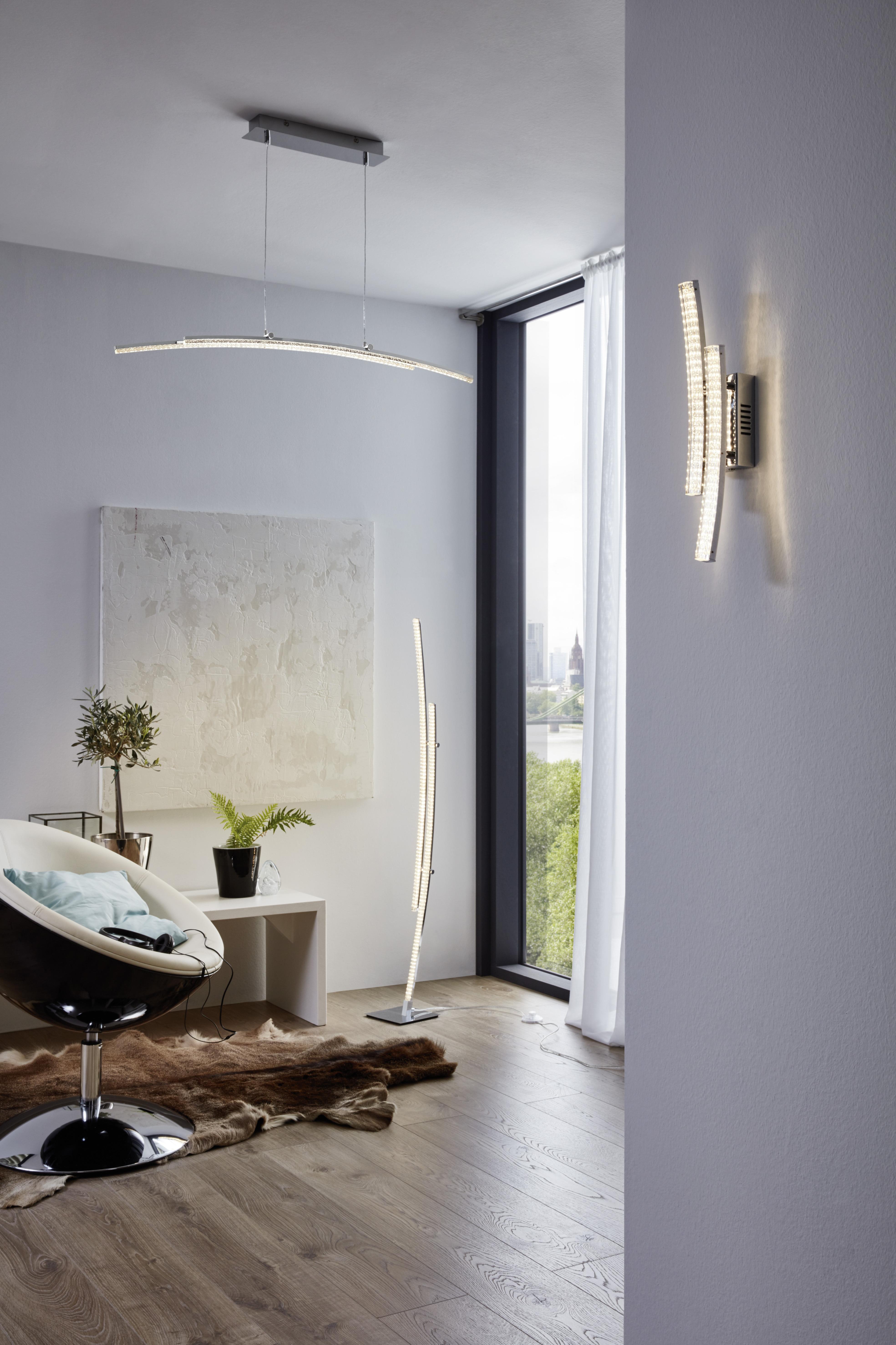 LED-Hängeleuchte Pertini in Chromfarben max. 10,8 Watt - Chromfarben/Transparent, MODERN, Kunststoff/Metall (96/8/150cm)
