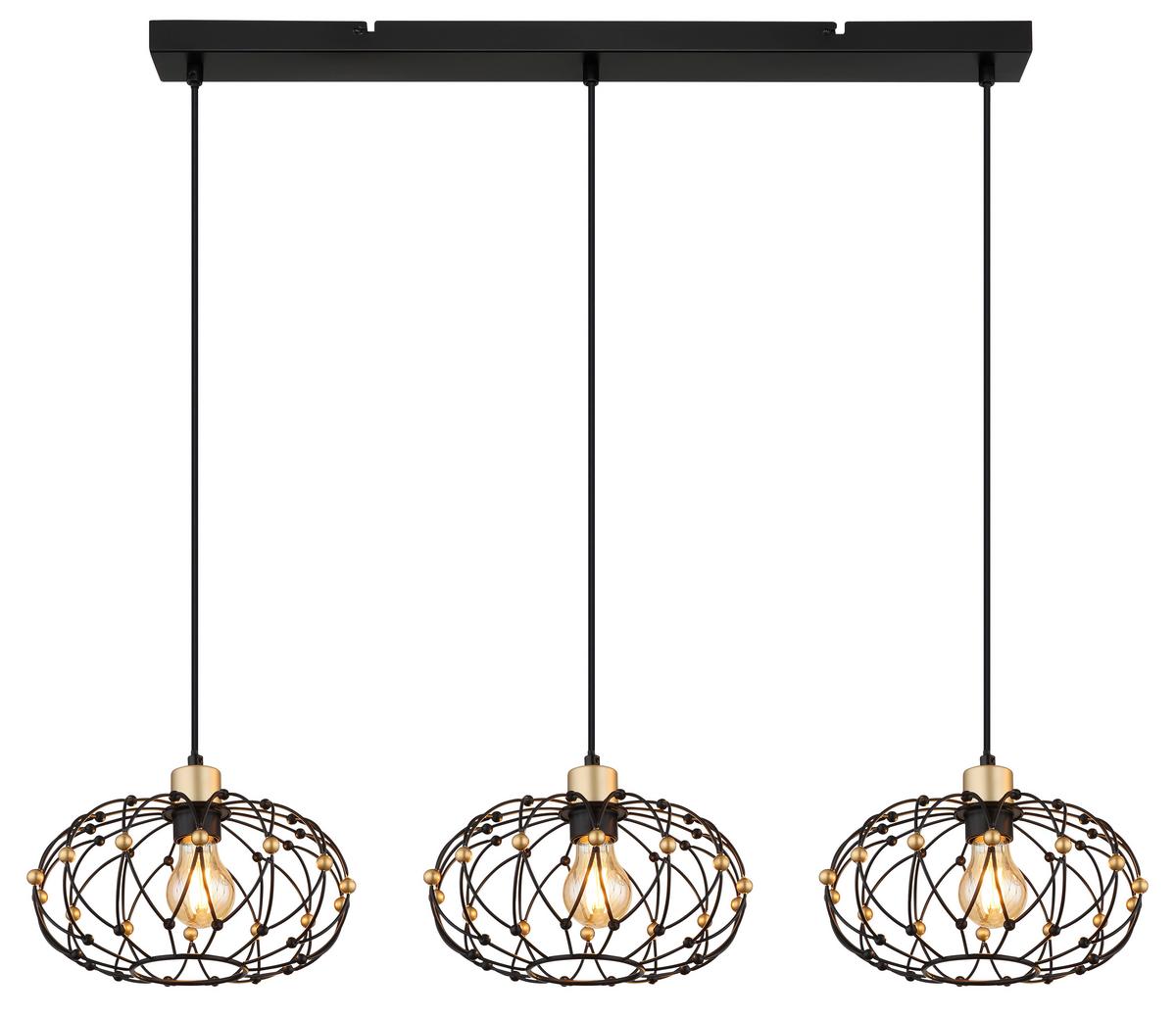 HÄNGELEUCHTE 15966-3H GREYS - Goldfarben/Schwarz, Design, Kunststoff/Metall (95/28/150cm) - Globo