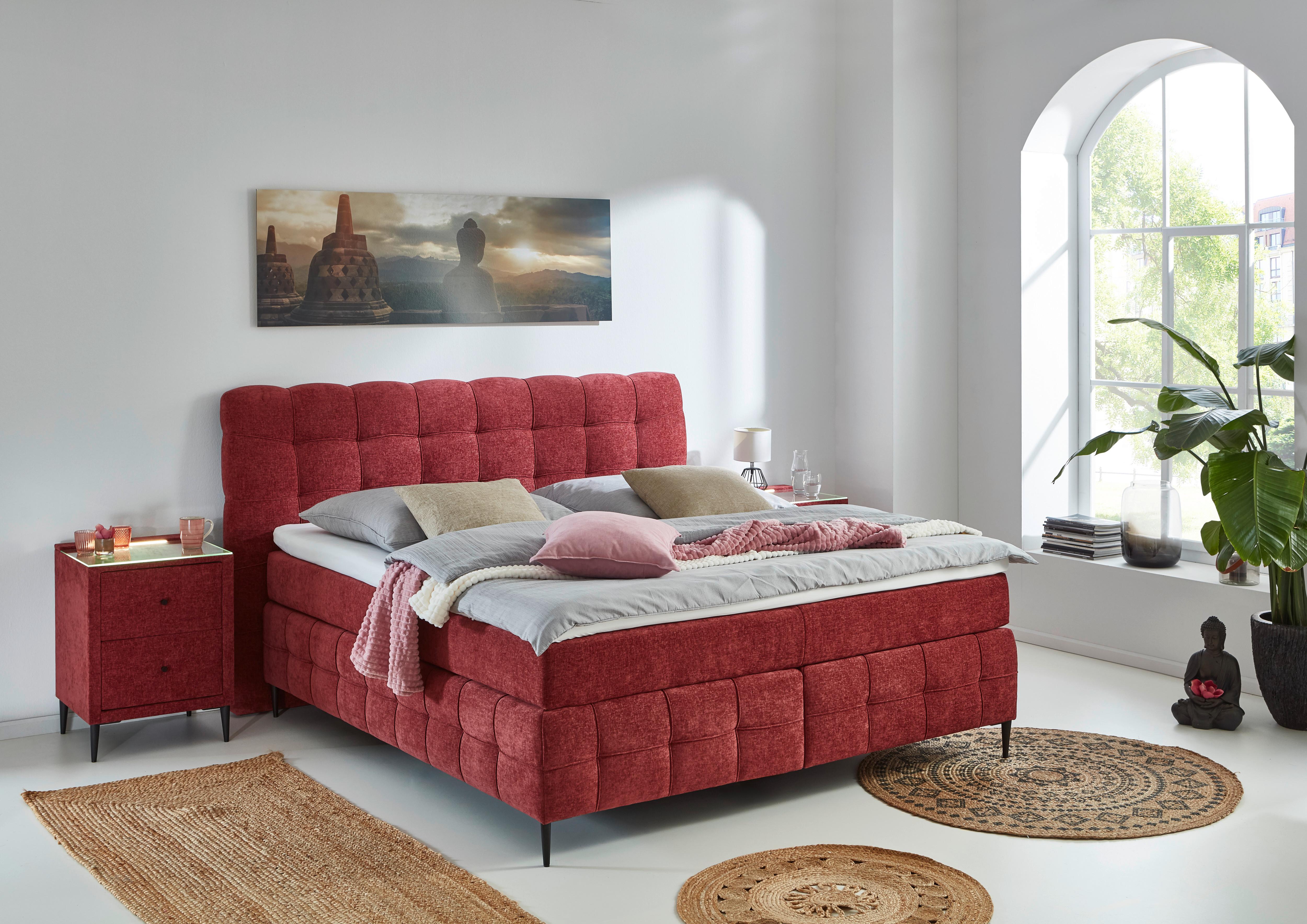 Boxspring Postelja Scarlett - črna/temno rdeča, Konvencionalno, kovina/leseni material (160/200cm)