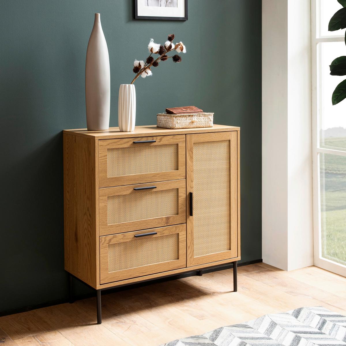 COMMODE WL6.877 - couleur de chêne/noir, Design, métal/matériau de bois (80/82/36cm) - MID.YOU