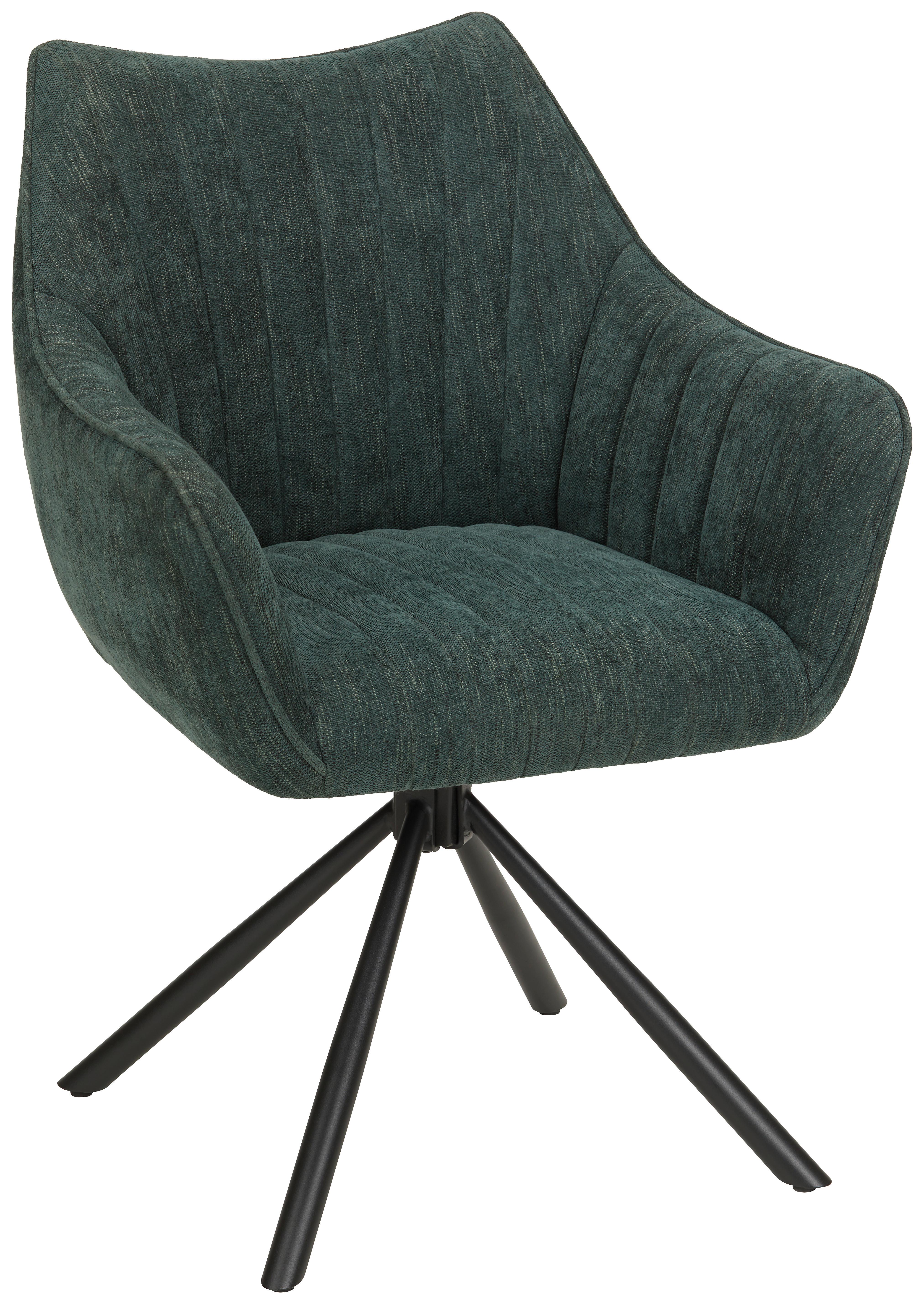 Armlehnstuhl Trient in Olivgrün - Schwarz/Olivgrün, MODERN, Textil/Metall (62/87/65cm) - Premium Living