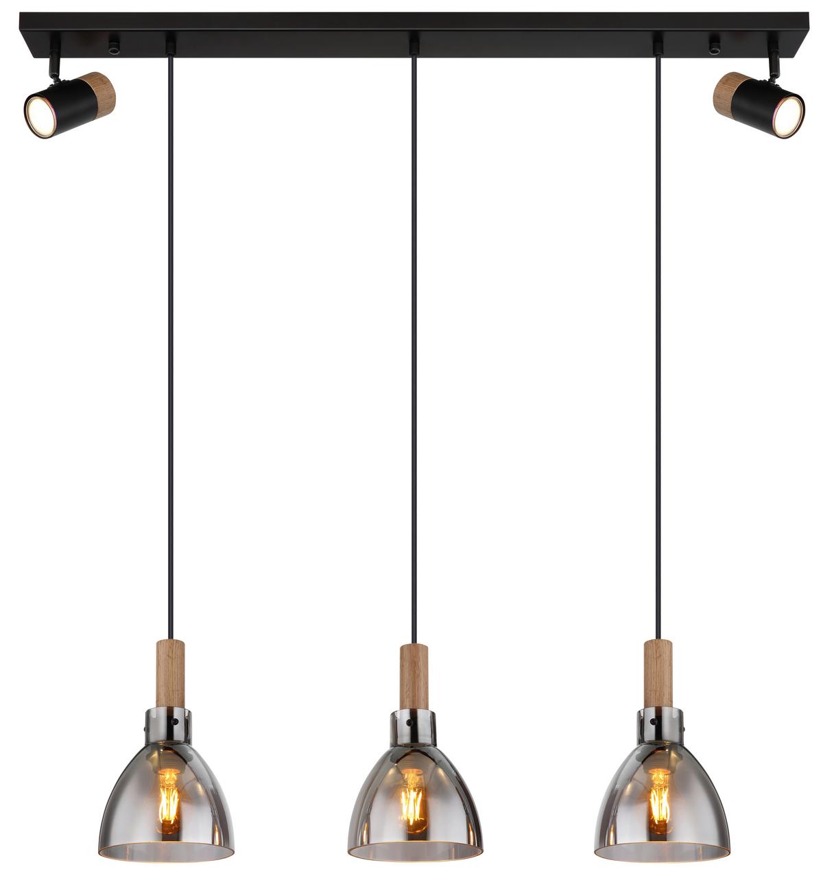 Hängeleuchte Mattea Schwarz max. 9 Watt - Schwarz, Design, Glas/Holzwerkstoff (97/16/120cm) - Globo