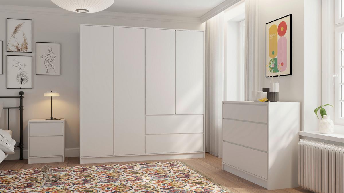 Kleiderschrank Basit Weiss - Weiss, Konventionell, Holzwerkstoff (195/206/57cm) - Mömax