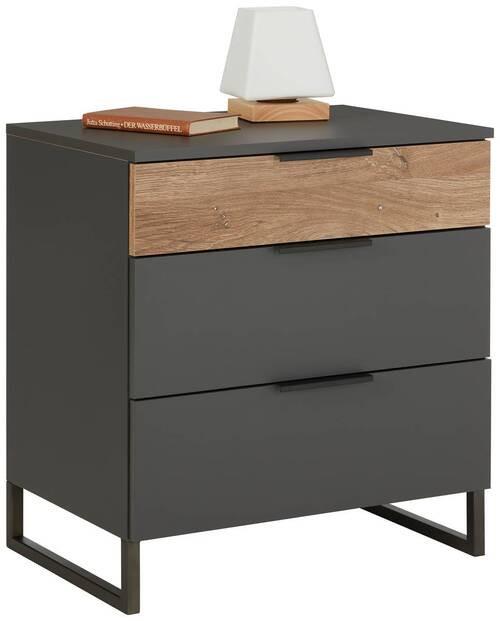 Nachtkästchen in Graphitfarben/Eichefarben - Eichefarben/Graphitfarben, Modern, Holzwerkstoff/Metall (58/64/41cm) - Premium Living