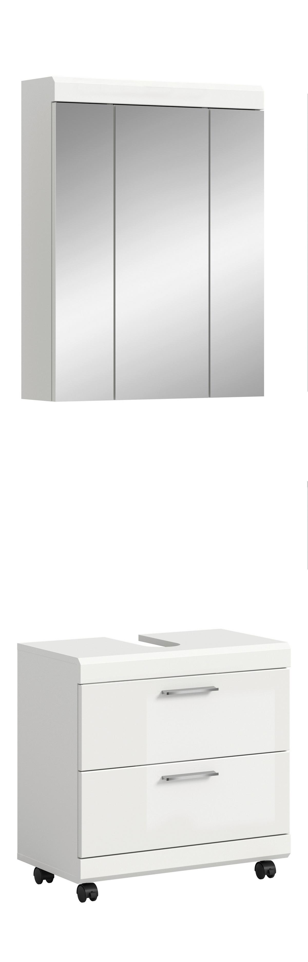 Badezimmer Scout Weiß/Weiß Hochglanz 2-teilig - Weiß Hochglanz/Silberfarben, Trend, Glas/Holzwerkstoff (60cm) - MID.YOU