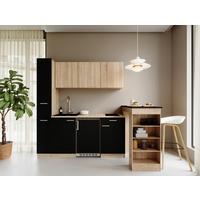 Küchenblock Ingrid m. Geräten Schwarz - Eichefarben/Schwarz, Design, Holzwerkstoff/Kunststoff (180cm) - Respekta