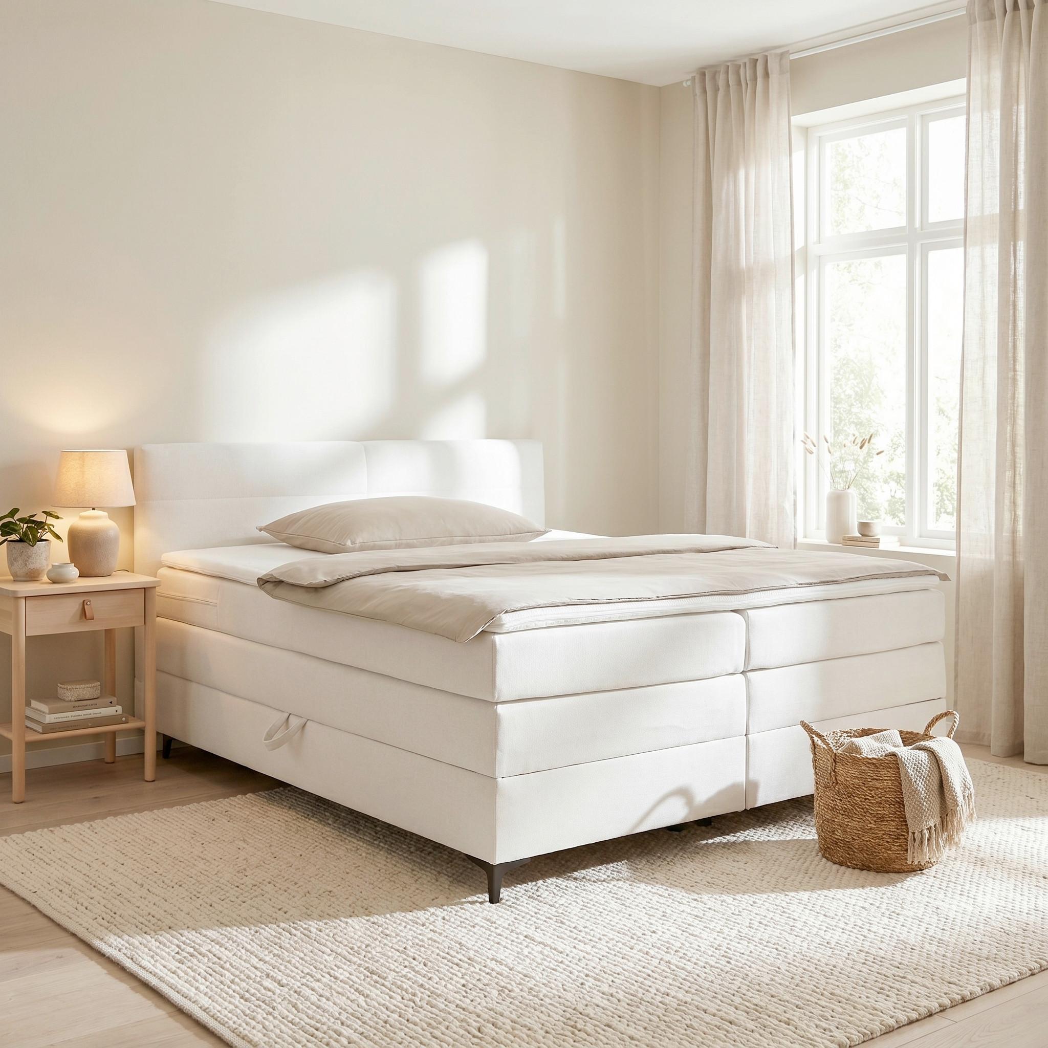 Boxspringbett Bari in Creme ca. 160x200cm - Creme/Schwarz, KONVENTIONELL, Textil/Metall (160/200cm) - Mömax