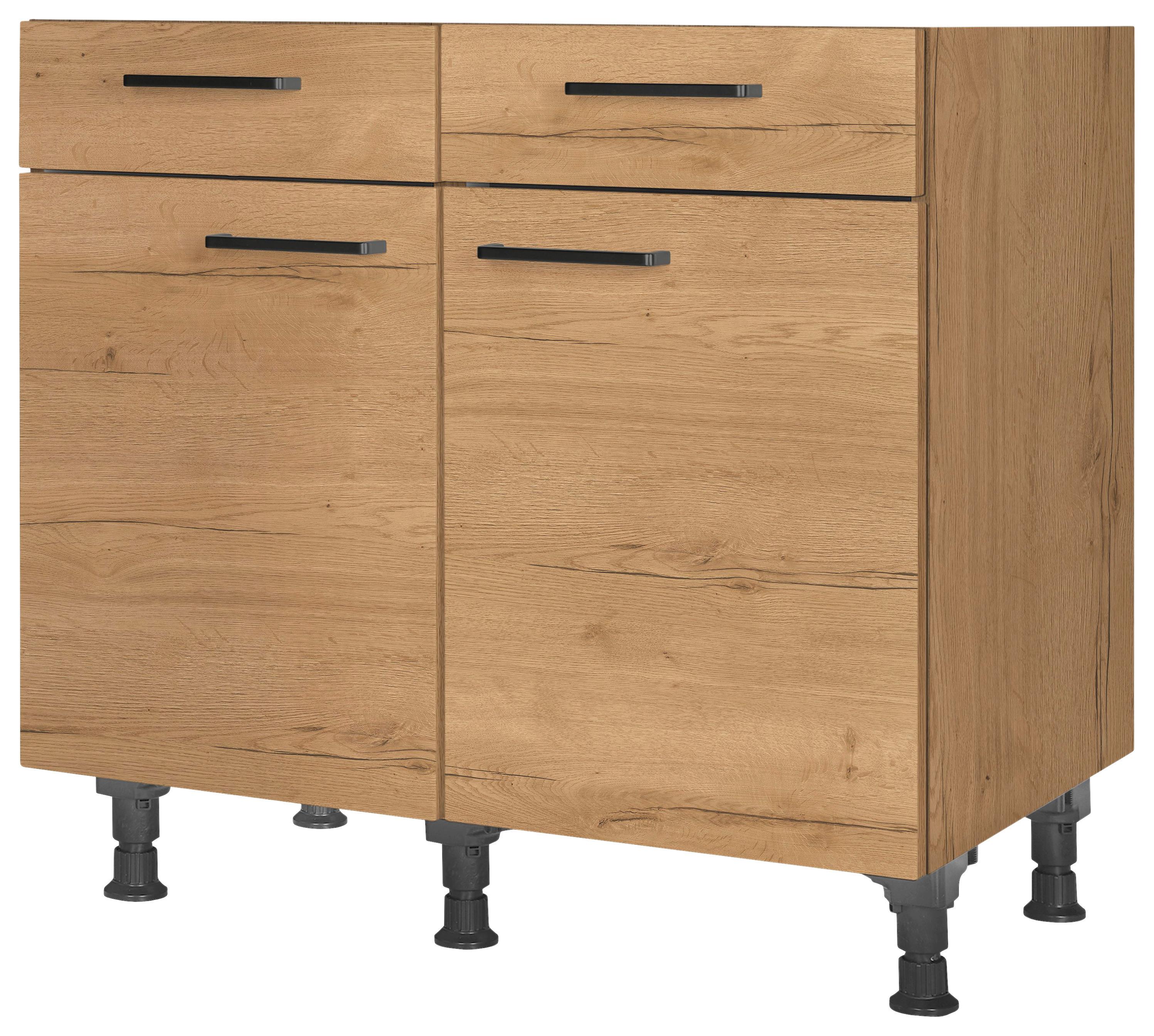 Schubkastenunterschrank Structura Eiche - Eichefarben/Schwarz, MODERN, Holzwerkstoff/Metall (90/87/56cm) - Nobilia