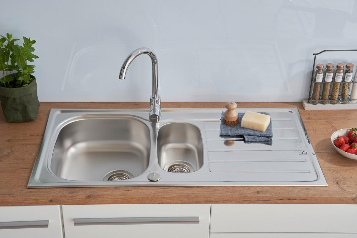 Spüle Edelstahl m. Siebkorb B/T ca. 100x50 cm - Edelstahlfarben, MODERN, Metall (100/17,5/50cm) - Respekta