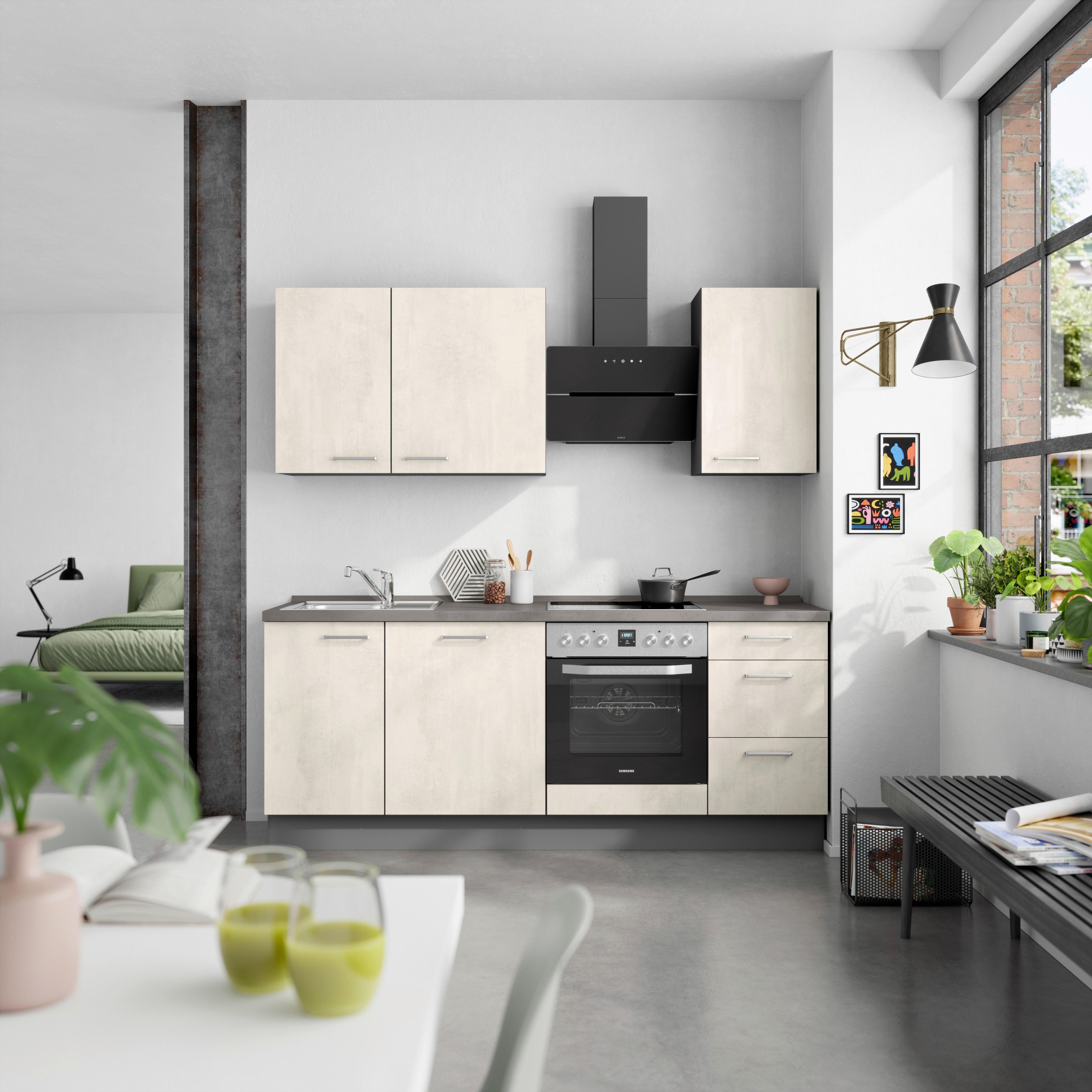 Küchenblock Riva High m. Geräten Weiß - Schieferfarben/Edelstahlfarben, MODERN, Holzwerkstoff/Metall (210cm) - Nobilia