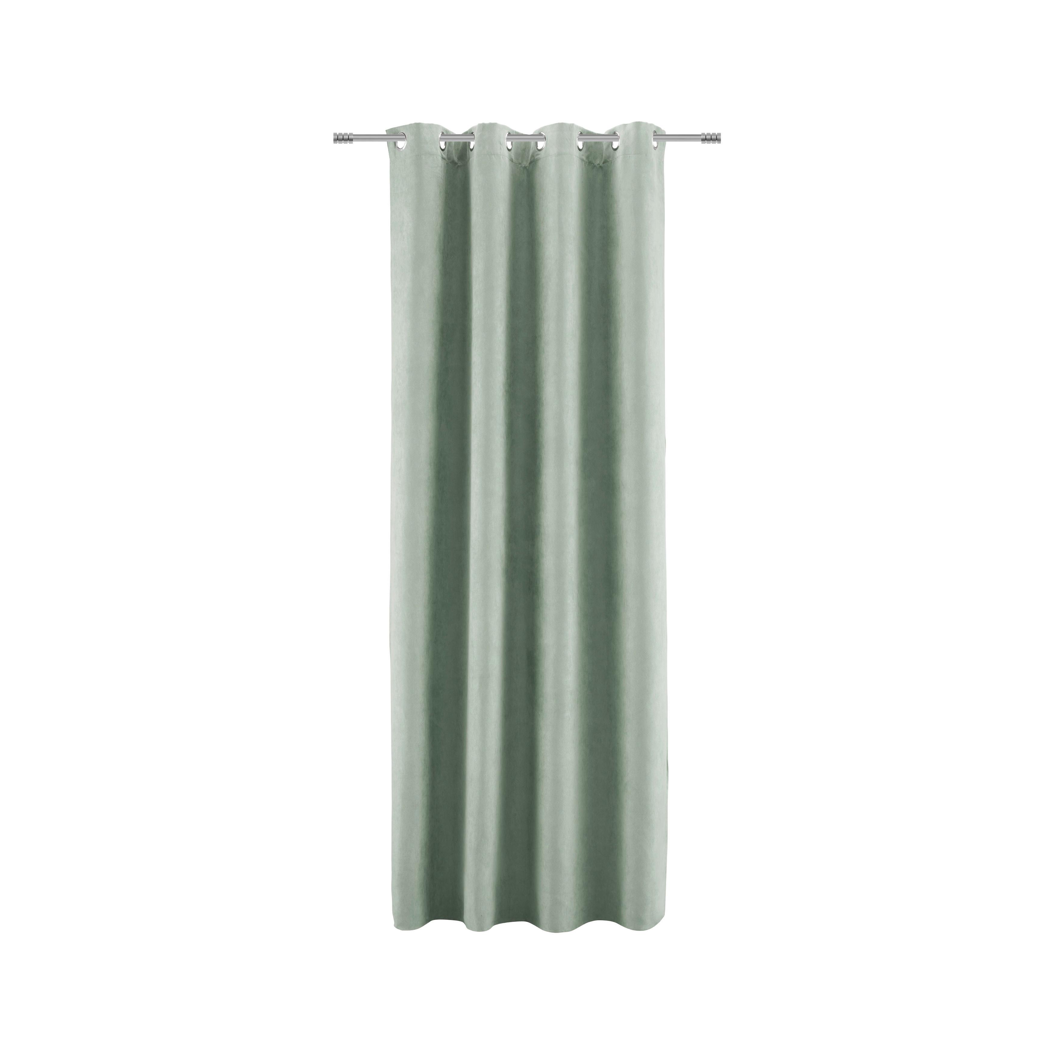 Perdea cu inele tip capsă Velours - verde, Konventionell, textil (140/245cm) - Modern Living