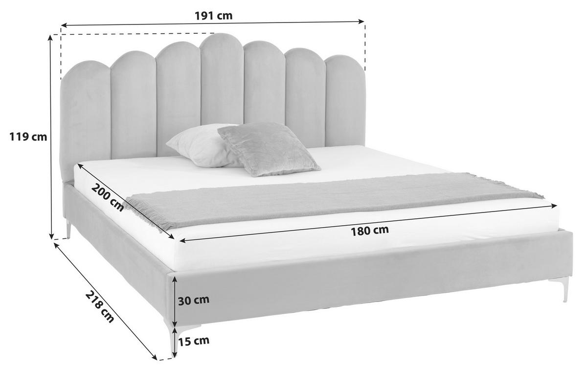 Oblazinjena Postelja Lucy, Siva, 180x200 - zlate barve/črna, Moderno, kovina/leseni material (180/200cm) - Livetastic