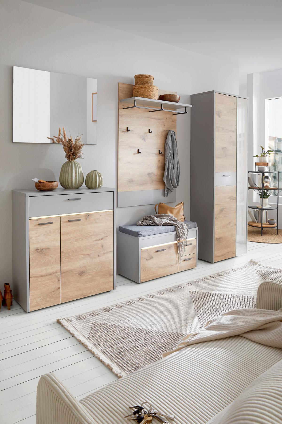 Garderobenschrank Dynamic in Grau/Eichefarben - Wildeiche, MODERN, Holzwerkstoff (65/197/37cm) - Mömax