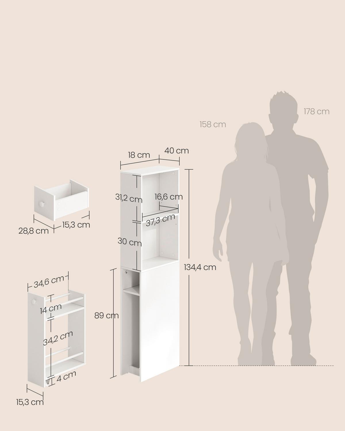 MIDISCHRANK BBK567T14 - Weiß, Trend, Holzwerkstoff (40/134.4/18cm) - MID.YOU