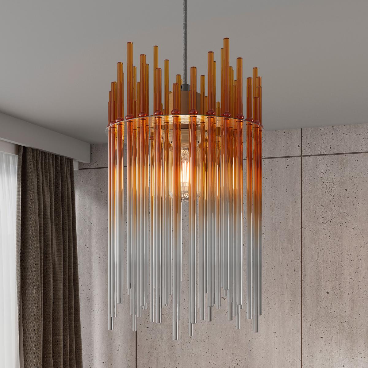 Függőlámpa Stab 1 Égős - Pezsgő/borostyánszínű, Modern, műanyag/üveg (20/20/150cm)