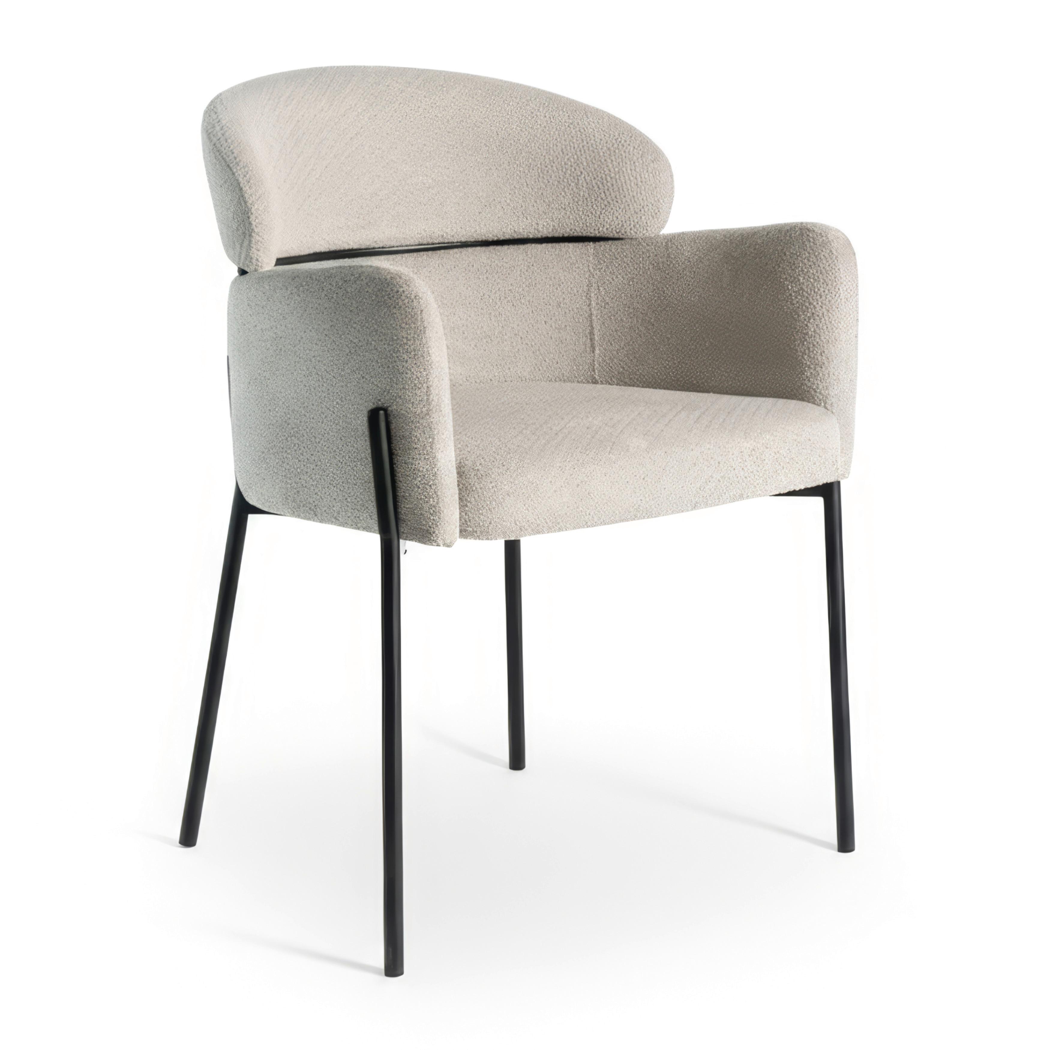 Armlehnstuhl Chloe Greige Webstoff Gepolstert - Greige/Schwarz, MODERN, Textil/Metall (62/79/59,5cm) - Bessagi Home