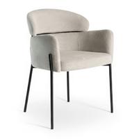 Armlehnstuhl Chloe Greige Webstoff Gepolstert - Greige/Schwarz, MODERN, Textil/Metall (62/79/59,5cm) - Bessagi Home