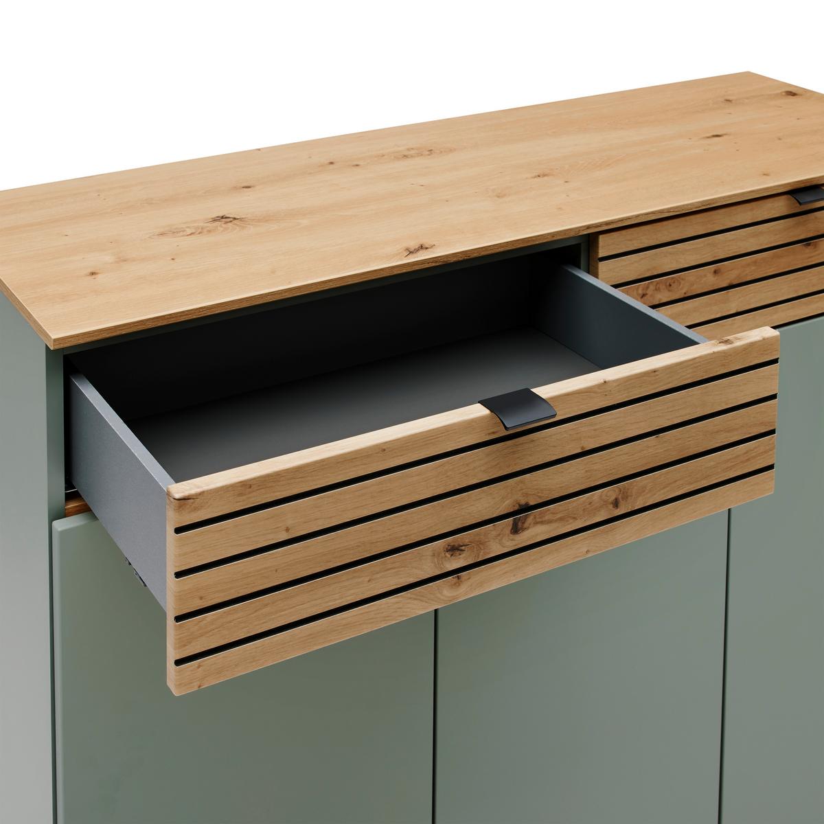 Kommode Bahia-M Grün/Eiche Artisan - Schwarz/Eiche Artisan, MODERN, Holzwerkstoff/Metall (122/101/41cm) - Mömax