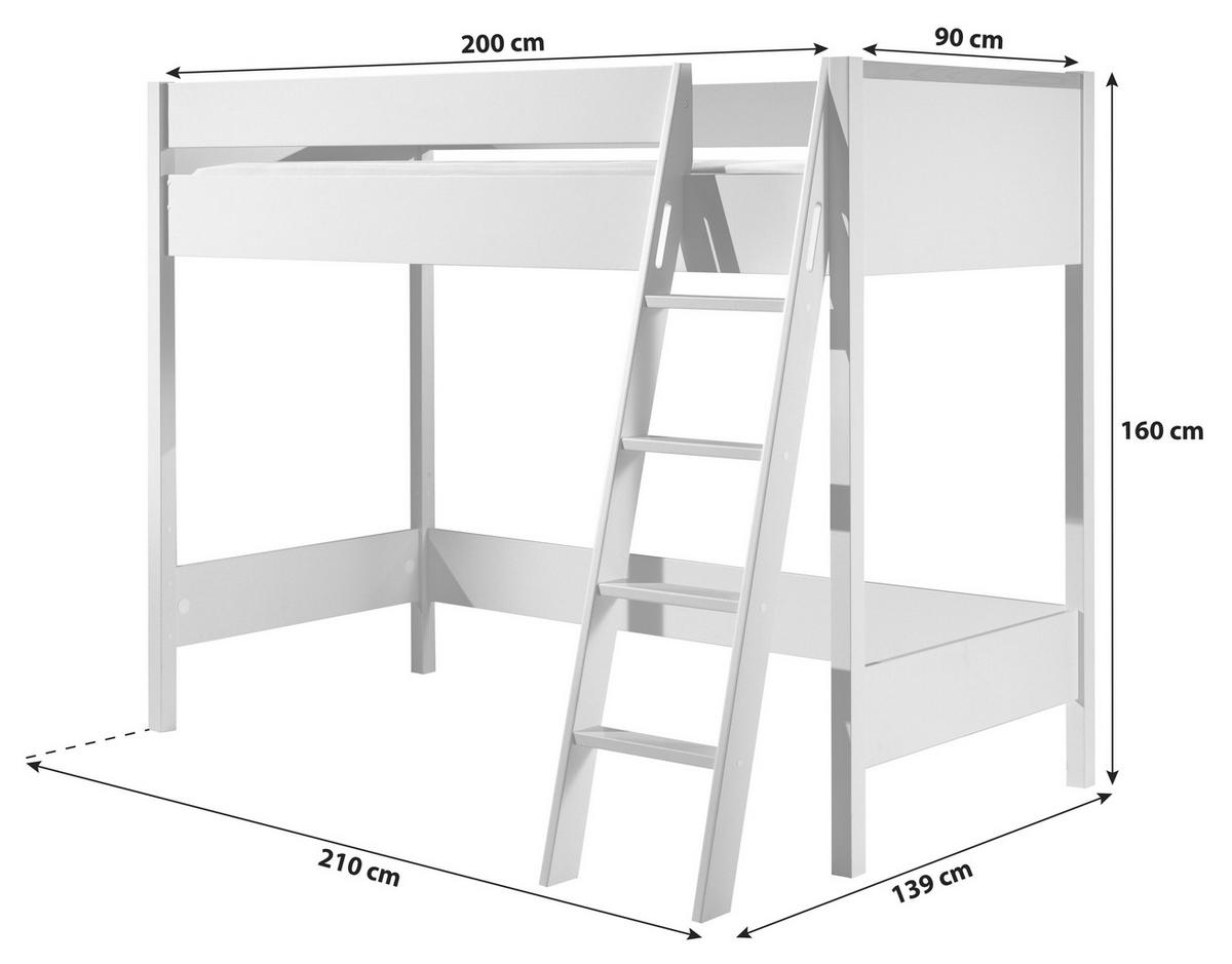 Hochbett London, 90x200 cm, inkl. Lattenrost - Dunkelgrau/Anthrazit, MODERN, Holz/Holzwerkstoff (90/200cm) - MID.YOU