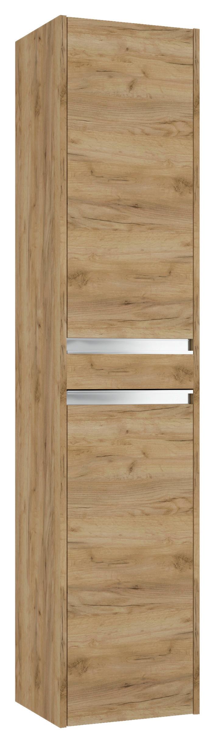 SZAFKA WYSOKA NENA DĄB 35 CM - kolor dębowy/kolor chromowy, Modern, materiał drewnopochodny/metal (35/160/30cm) - MID.YOU