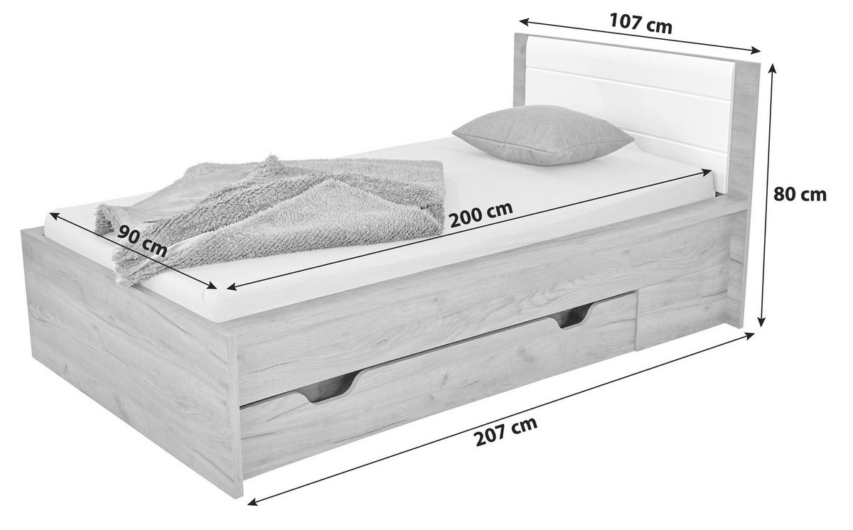 Postelja Avensis New, Temni Hrast, Bela, 90x200 - barve hrasta/bela, Konvencionalno, leseni material/les (90/200cm) - Mömax