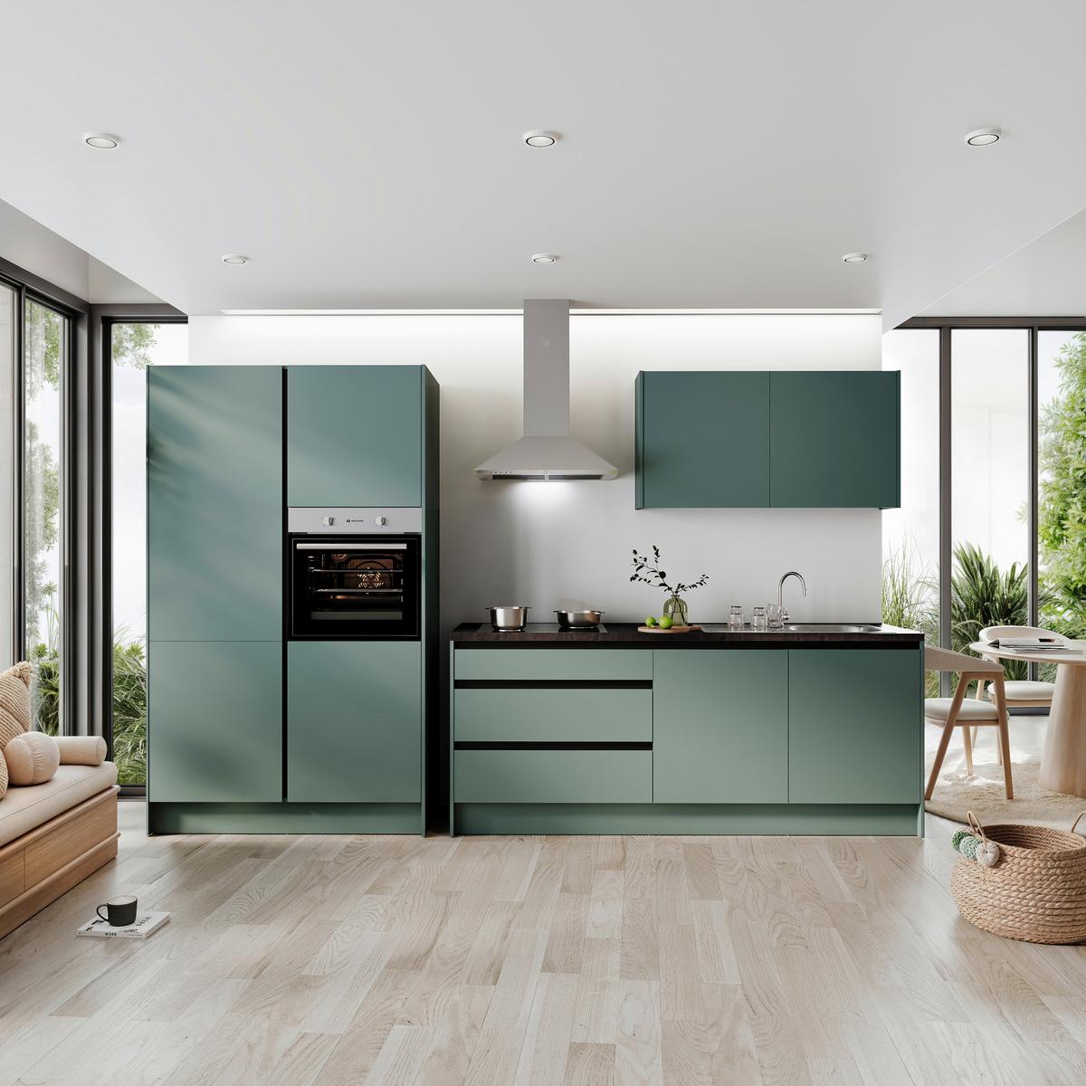 Konyhablokk Gépek Nélkül Troja Zb 335 Green-F - fekete/zöld, Design, faalapú anyag (335cm)