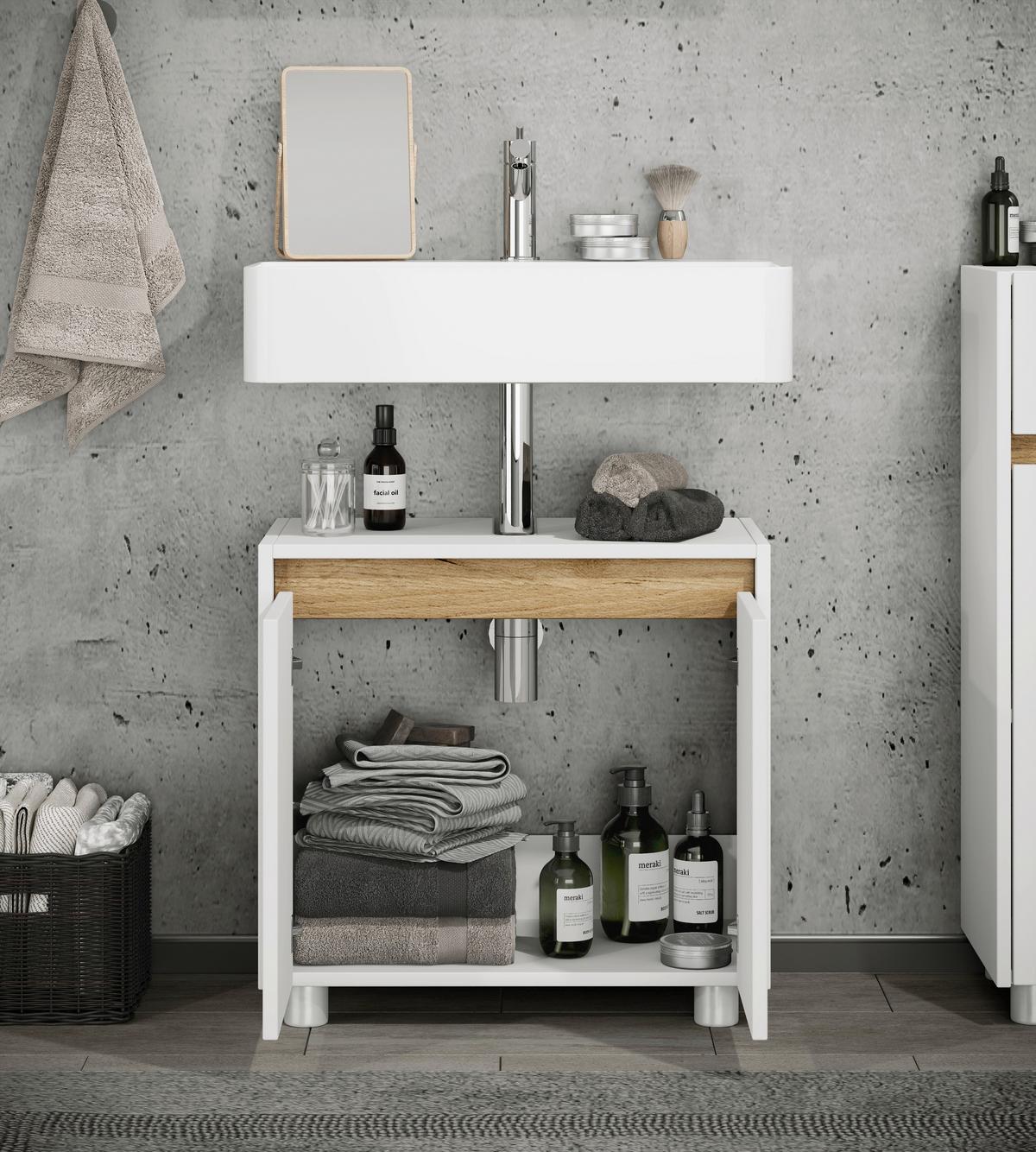 Waschbeckenunterschrank Cosila - Honigeiche/Weiss, Trend, Holzwerkstoff/Kunststoff (57/55/33cm) - MID.YOU