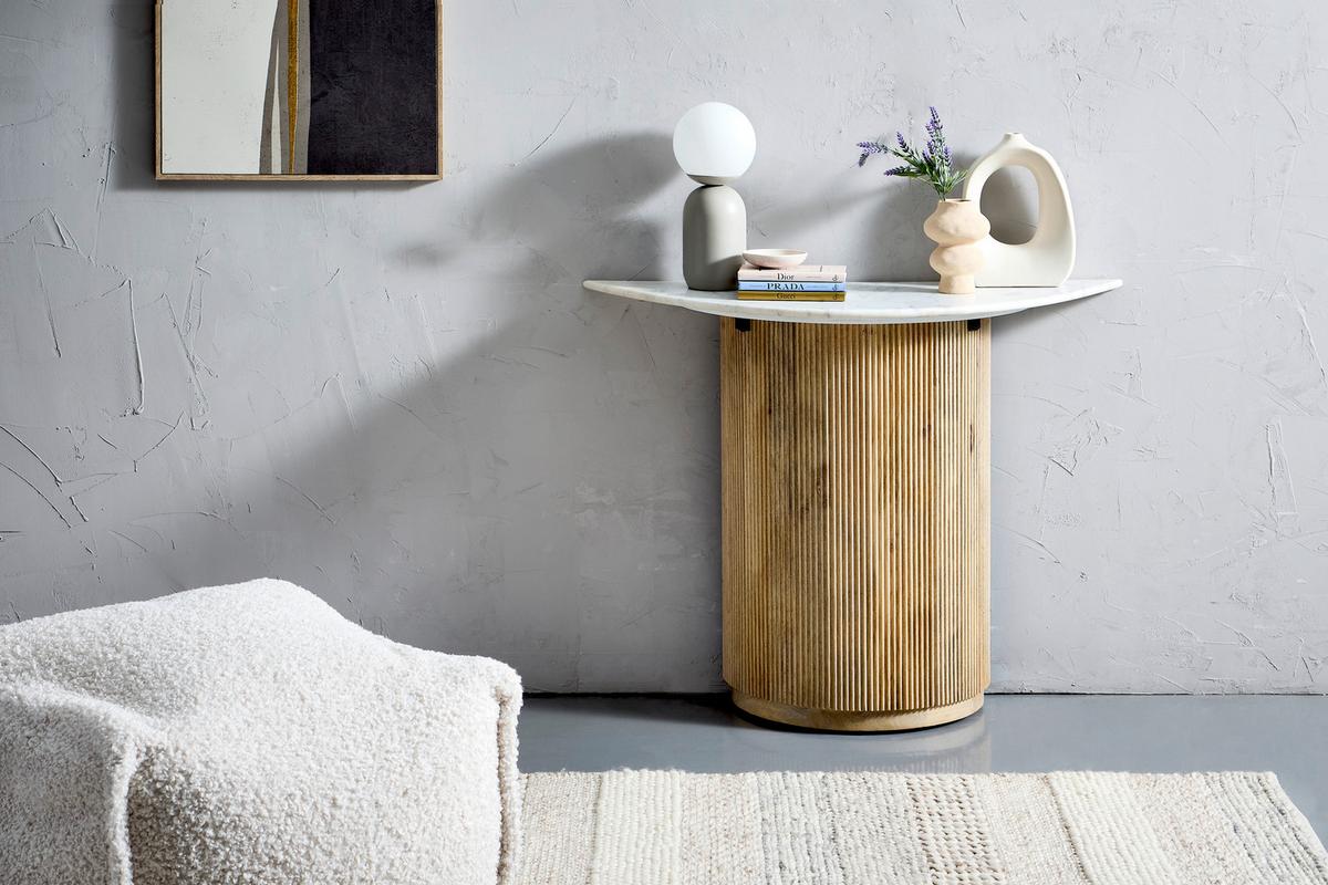 STÓŁ KONSOLA LILIANA - kolor naturalny/biały, Design, kamień/drewno (100/76/40cm) - Livetastic