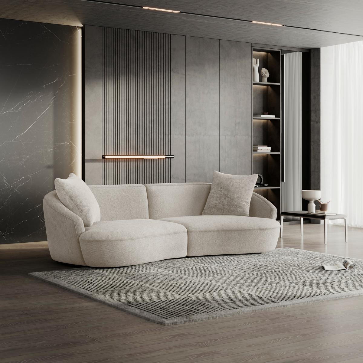 Megasofa Casoria Grauweiß inkl. 2 Zierkissen - Bordeaux/Grauweiß, MODERN, Kunststoff/Textil (260/76/115cm) - Mömax