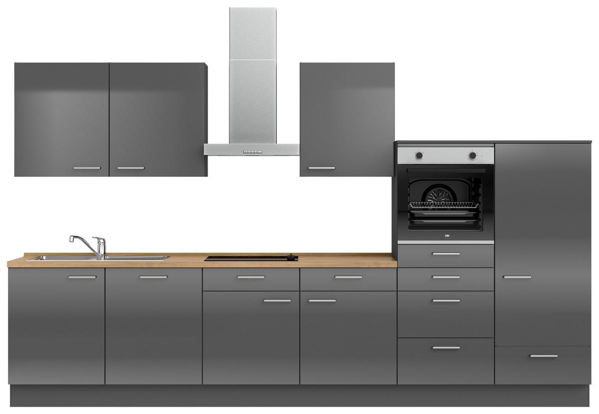 Küchenblock Flash Low m. Geräten Schieferfarben - Schieferfarben/Edelstahlfarben, MODERN, Holzwerkstoff/Metall (360cm) - Nobilia