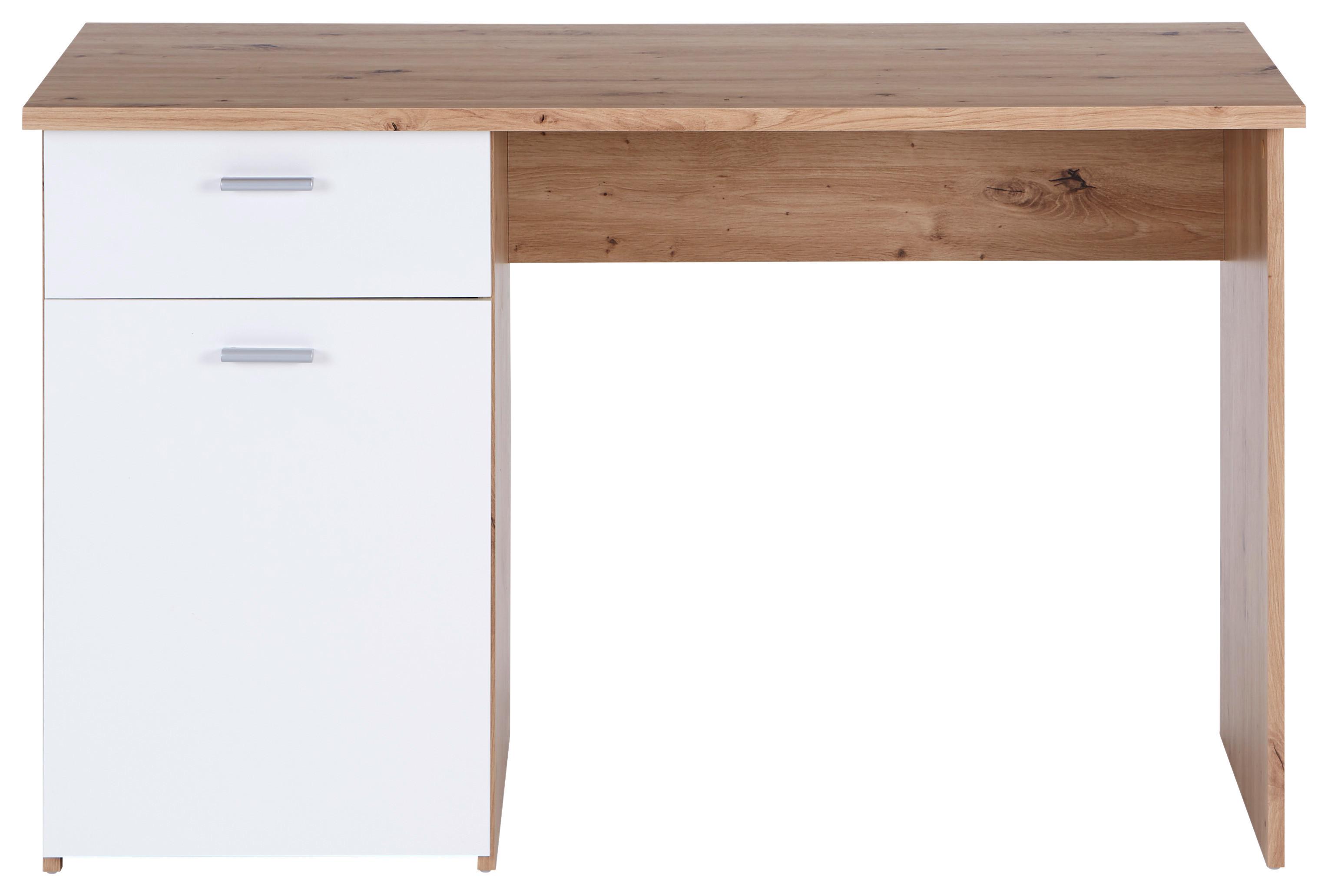 Pisalna Miza Simon, Bela, Barva Hrasta - bela/barve aluminija, Moderno, umetna masa/leseni material (120/75,5/60cm) - Mömax