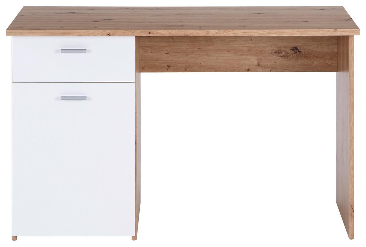 Pisalna Miza Simon, Bela, Barva Hrasta - bela/barve aluminija, Moderno, umetna masa/leseni material (120/75,5/60cm) - Mömax