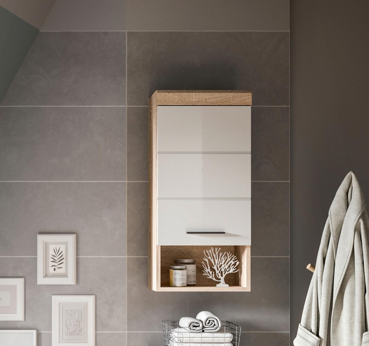 Hängeschrank Lambada ca. 37x79 cm Sonoma Eiche/Weiß - Weiß Hochglanz/Eichefarben, MODERN, Holzwerkstoff/Kunststoff (37/79/24cm) - MID.YOU