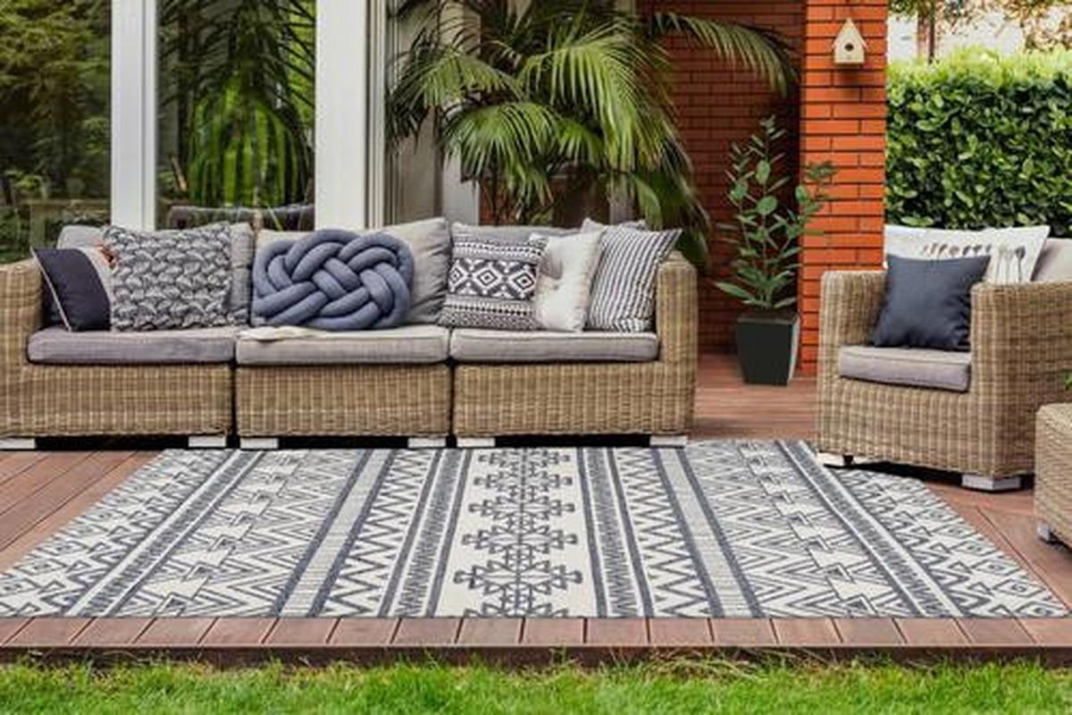 Outdoorteppich 1u2dp-120-170-E Yoga - Anthrazit/Creme, Basics, Textil (120/170cm) - Kayoom