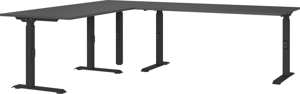 Eckschreibtisch Ribera in Schwarz/Graphitfarben - Graphitfarben/Schwarz, Modern, Holzwerkstoff/Metall (240/68-91/200cm) - Premium Living