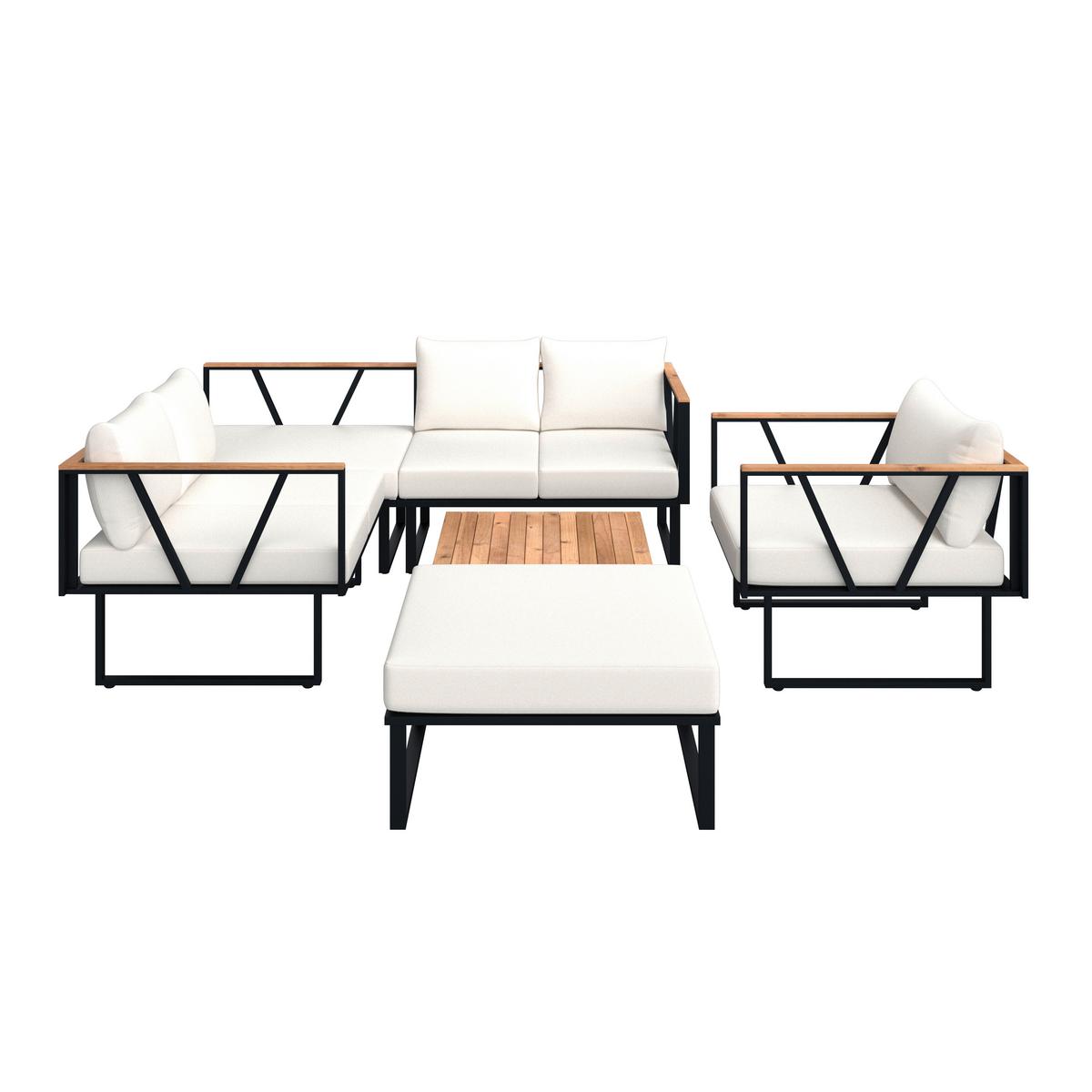 Loungegarnitur Loretta Creme Metall/Holz/Outdoorstoff - Creme/Schwarz, MODERN, Holz/Textil (80/75/80cm) - Bessagi Garden