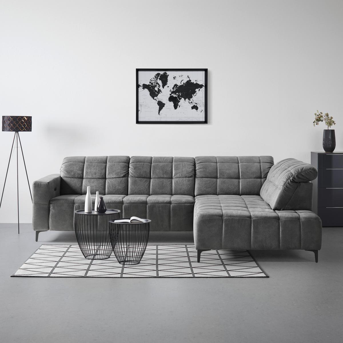 Ecksofa Panama Rechts Grau - Anthrazit/Schwarz, Konventionell, Textil/Metall (304/216cm) - Premium Living
