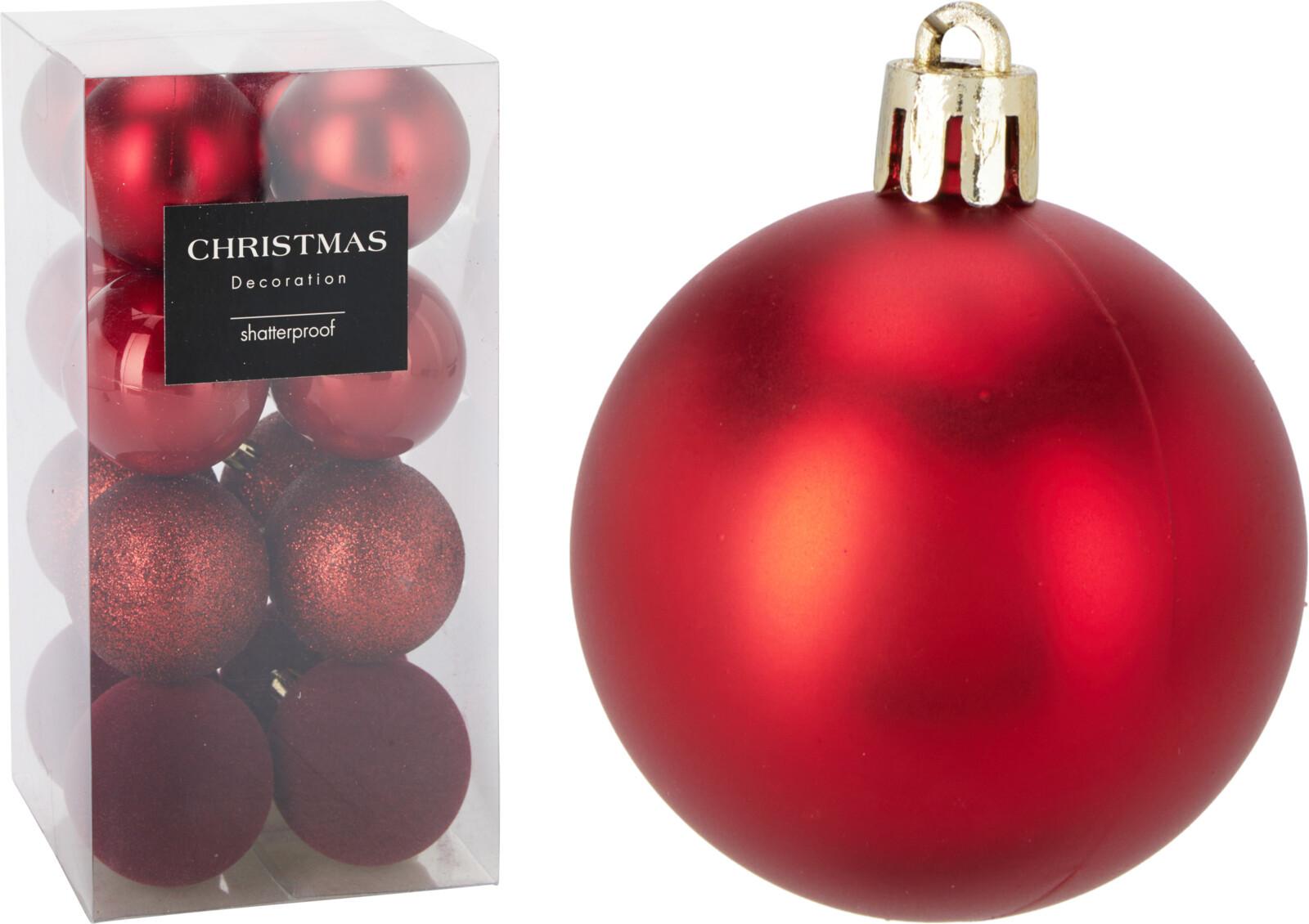 Karácsonyfagömbszett Xmas - piros, műanyag (6cm)